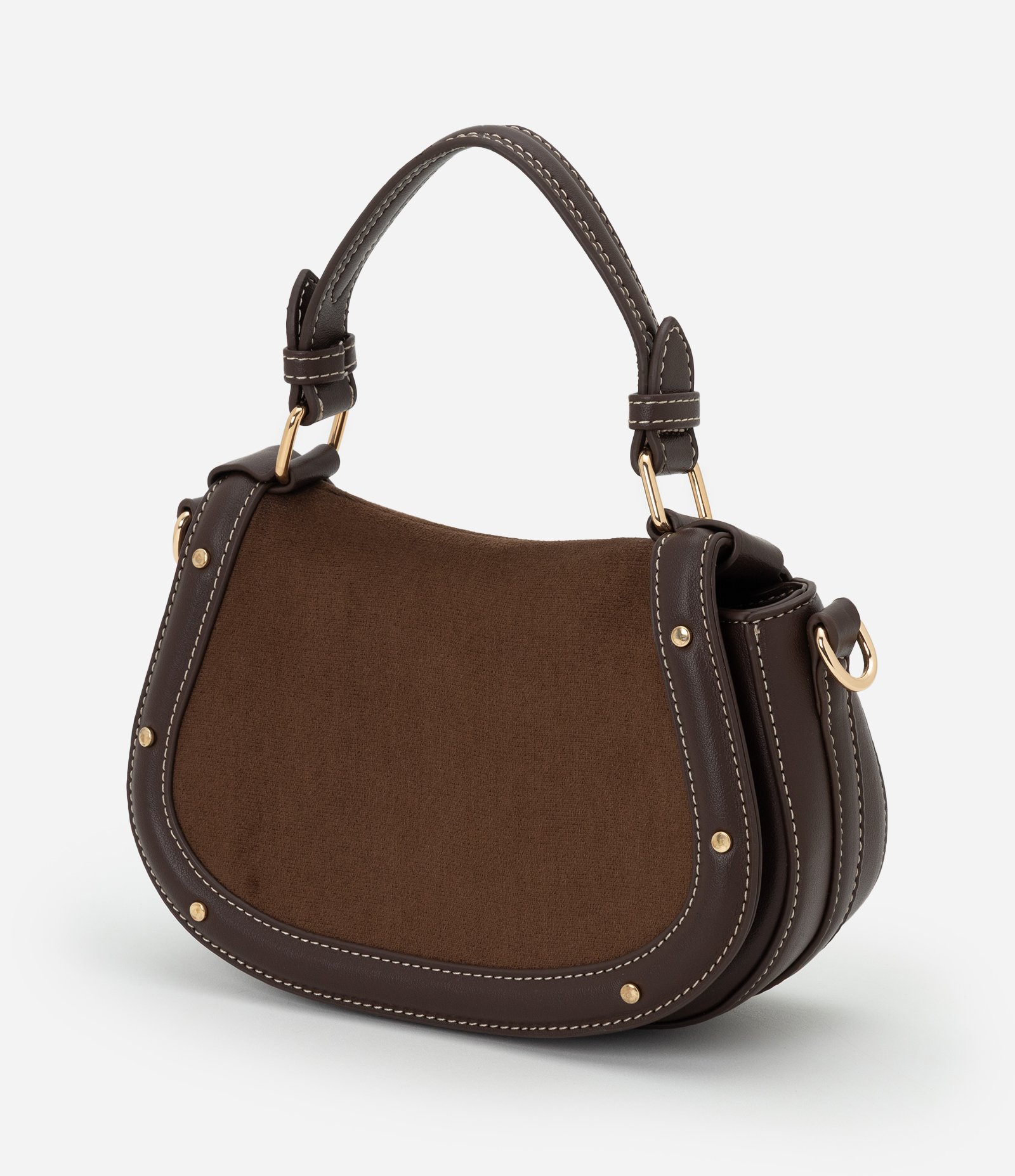 Bolsa Transversal Média em Suede com Alça Removível Marrom 5