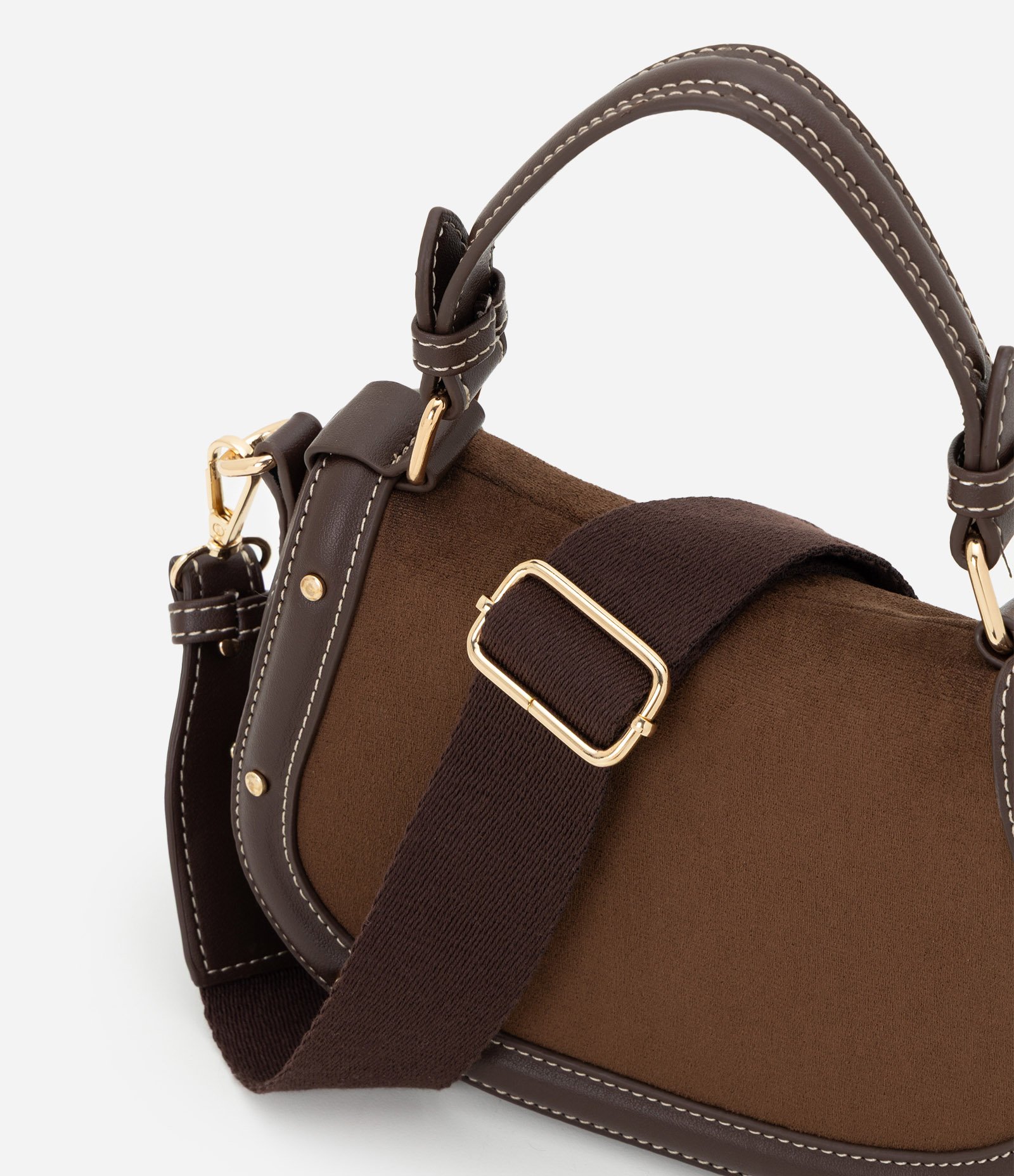 Bolsa Transversal Média em Suede com Alça Removível Marrom 8