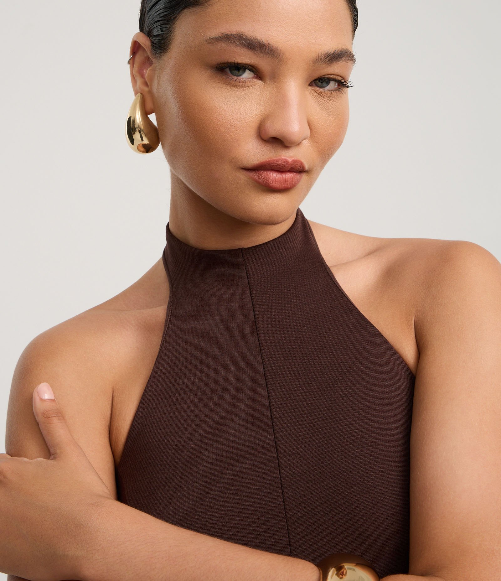 Blusa Peplum de Frente Única em Viscose Marrom 3