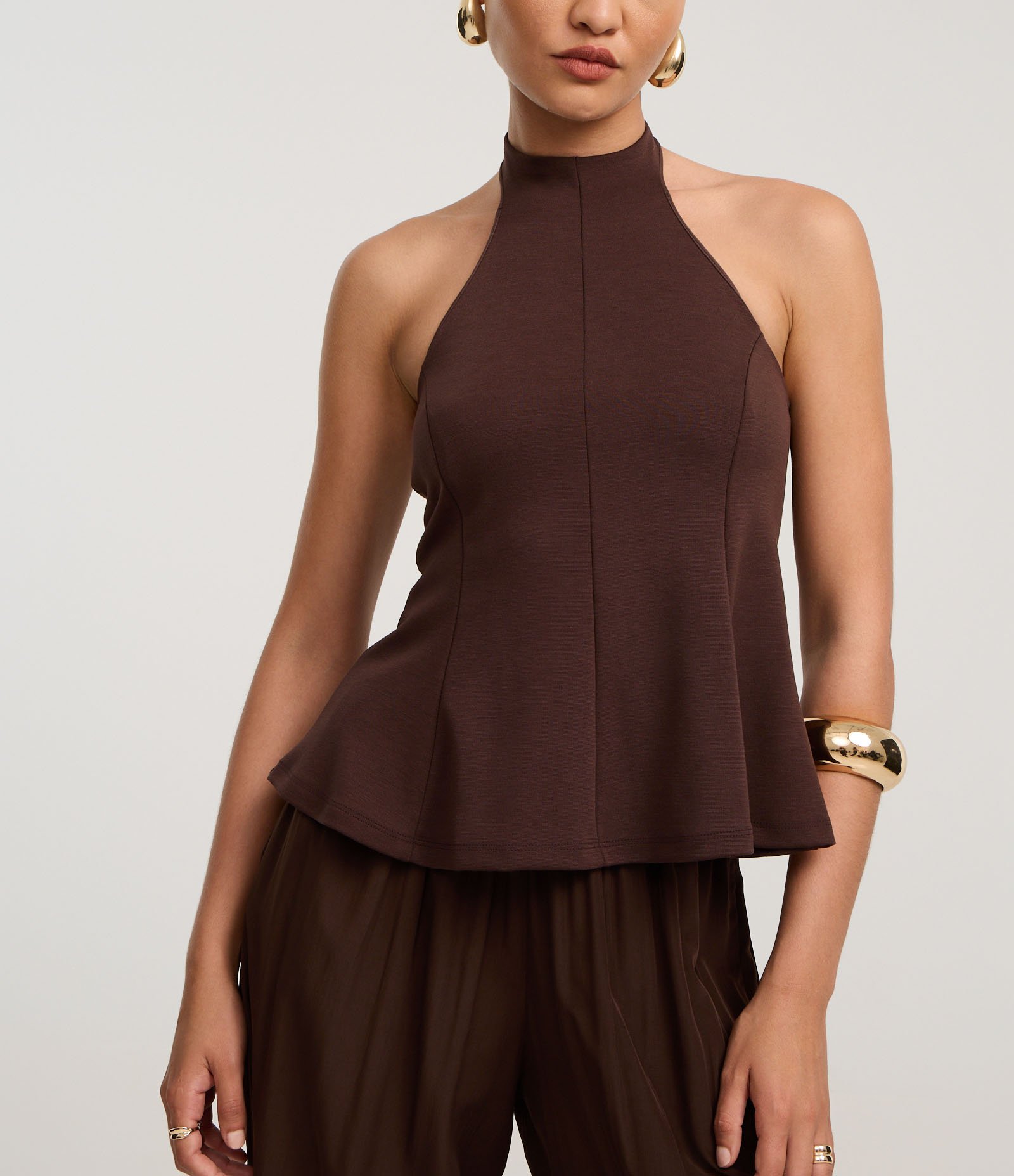 Blusa Peplum de Frente Única em Viscose Marrom 4