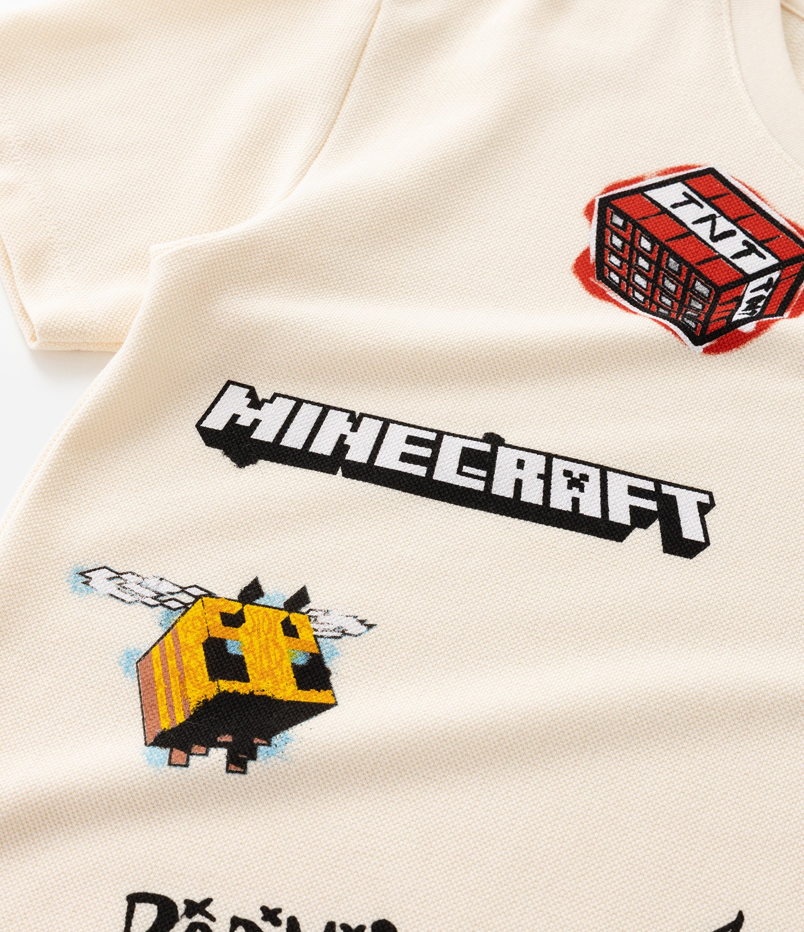 Camiseta Infantil em Piquet com Estampa Minecraft – Tam 5 a 14 Anos Off White 5