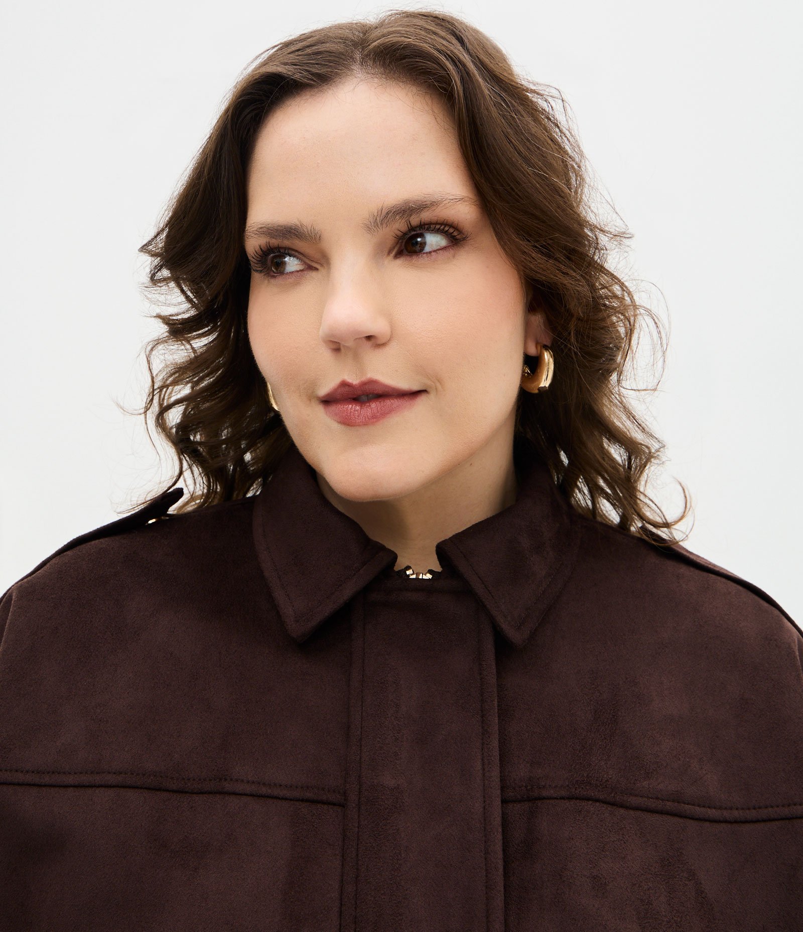 Jaqueta Bomber em Suede com Modelagem Balonê Curve & Plus Size Marrom 3