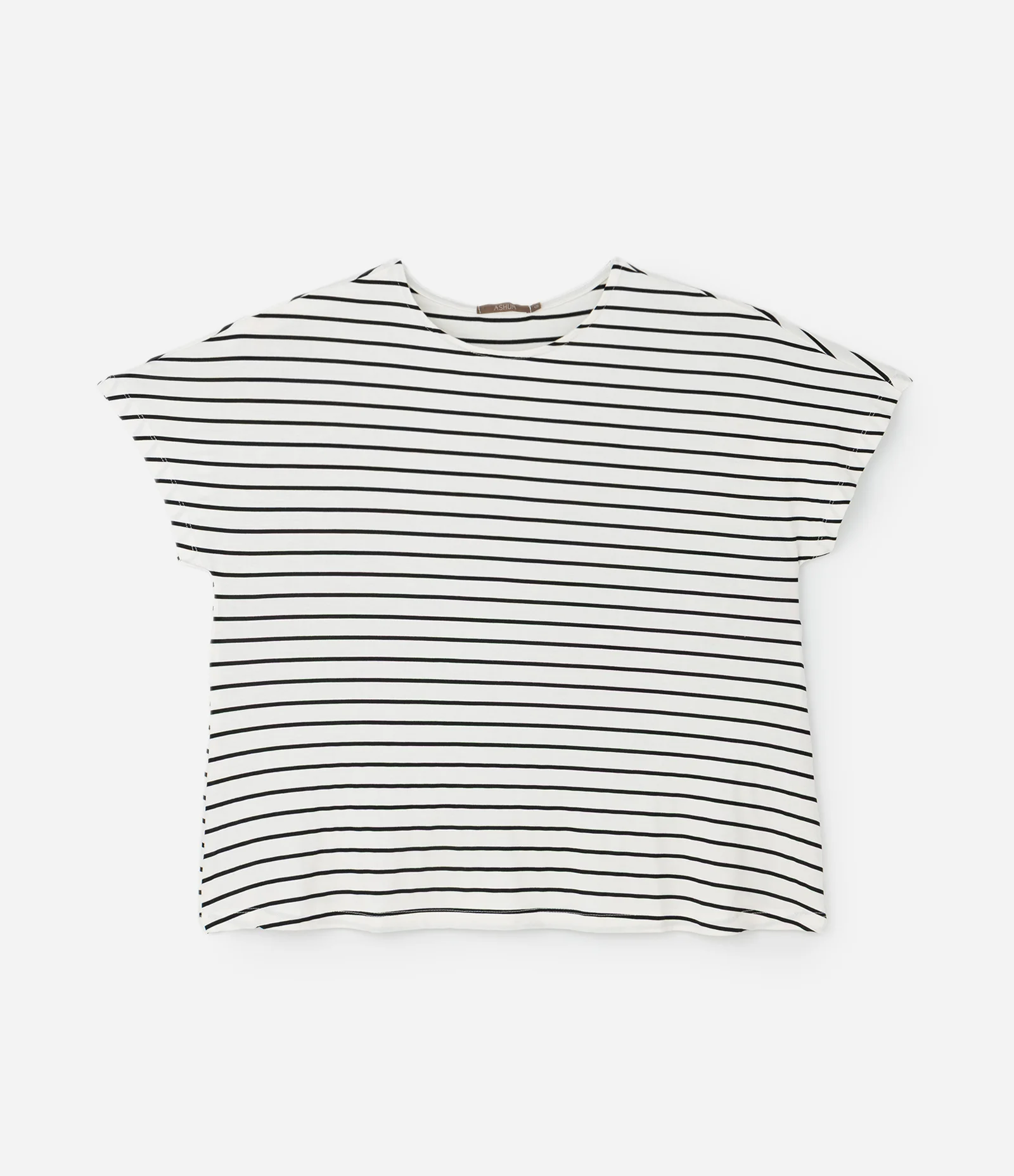 Blusa Regular em  Viscolycra com Estampa de Listras Curve & Plus Size Off White/Preto 1