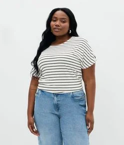 Blusa Regular em  Viscolycra com Estampa de Listras Curve & Plus Size