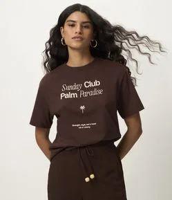 Camiseta Manga Curta em Algodão com Lettering e Palmeira