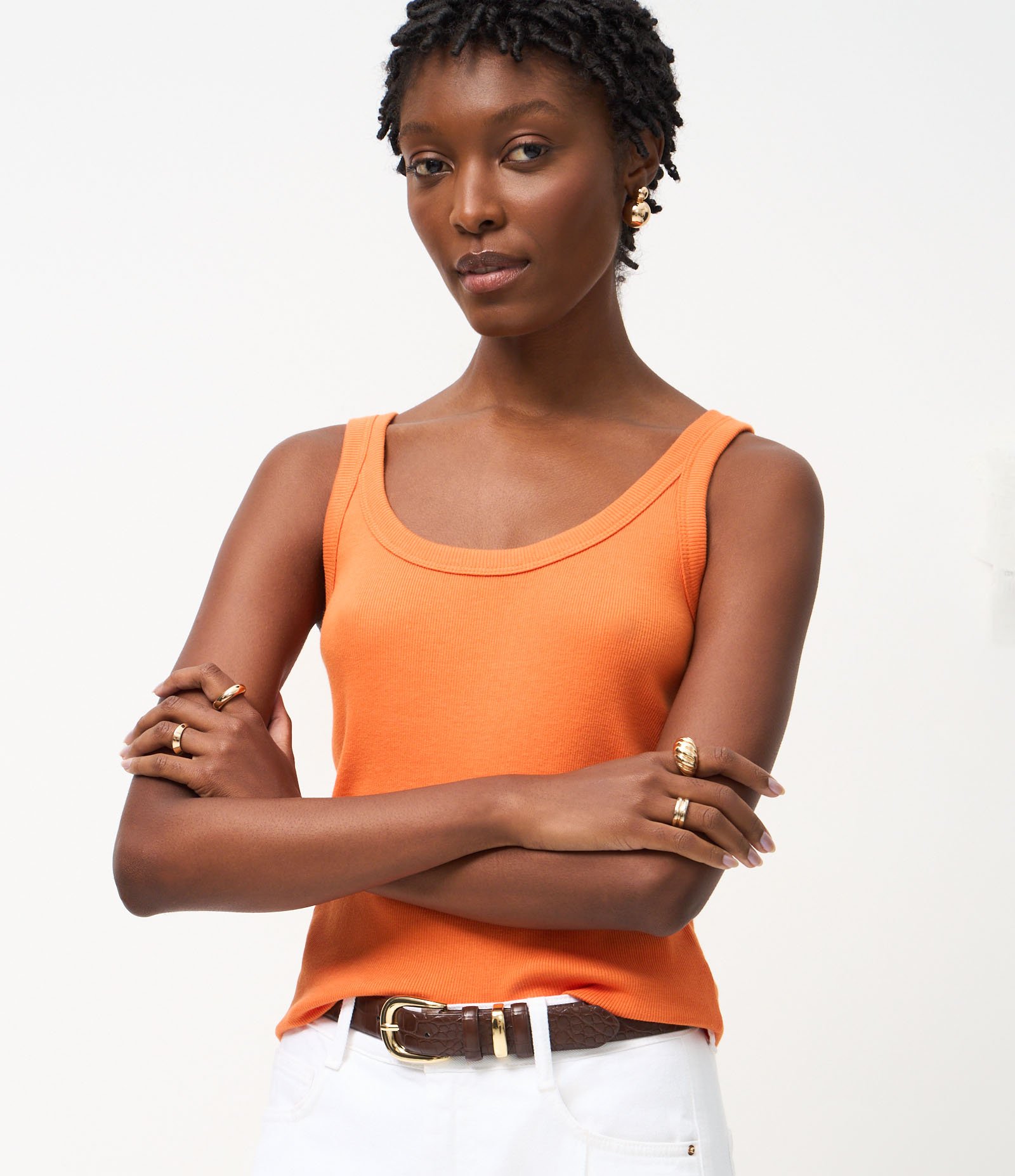 Blusa Regata em Ribana com Decote U Laranja 1