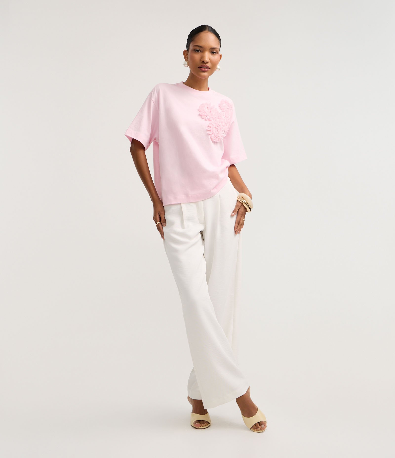 Blusa em Algodão com Flores de Tecido no Ombro Rosa 2