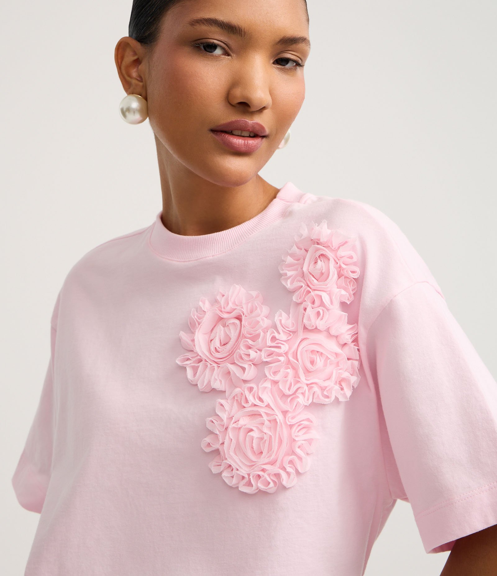 Blusa em Algodão com Flores de Tecido no Ombro Rosa 4