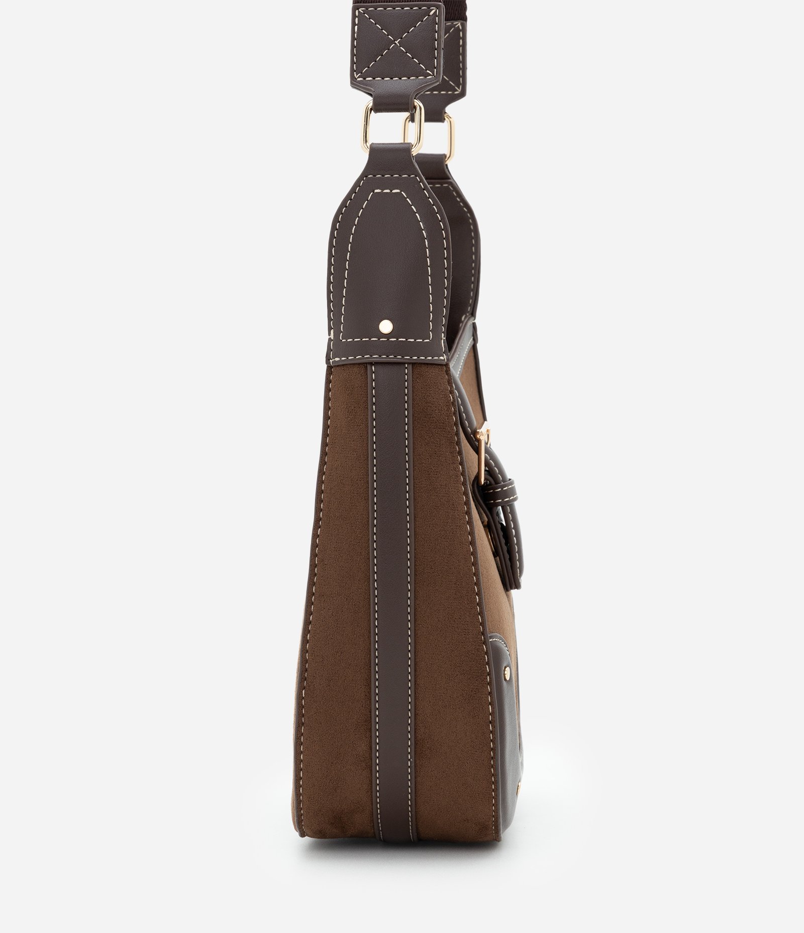 Bolsa Postman Média em Suede com Metais Light Gold Marrom 3