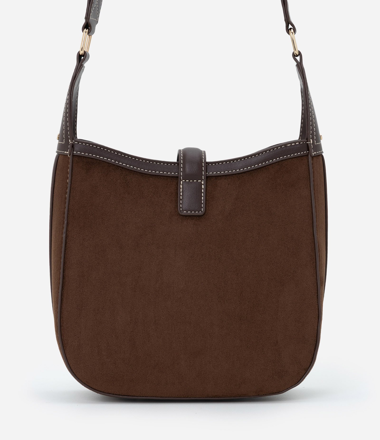 Bolsa Postman Média em Suede com Metais Light Gold Marrom 4