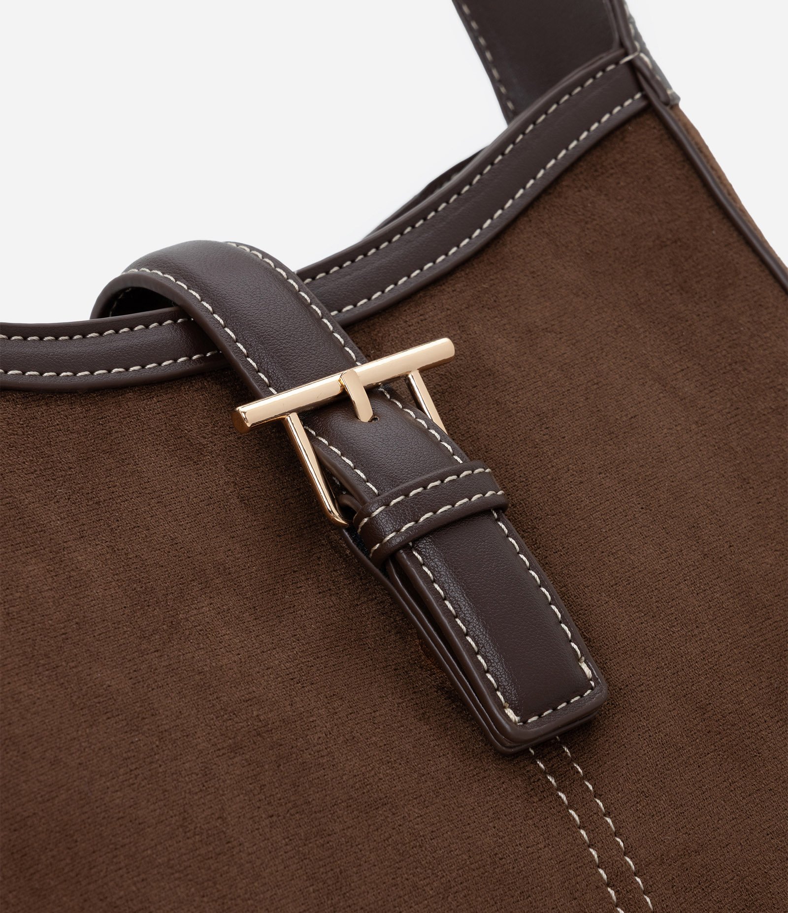 Bolsa Postman Média em Suede com Metais Light Gold Marrom 5
