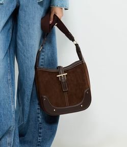 Bolsa Postman Média em Suede com Metais Light Gold