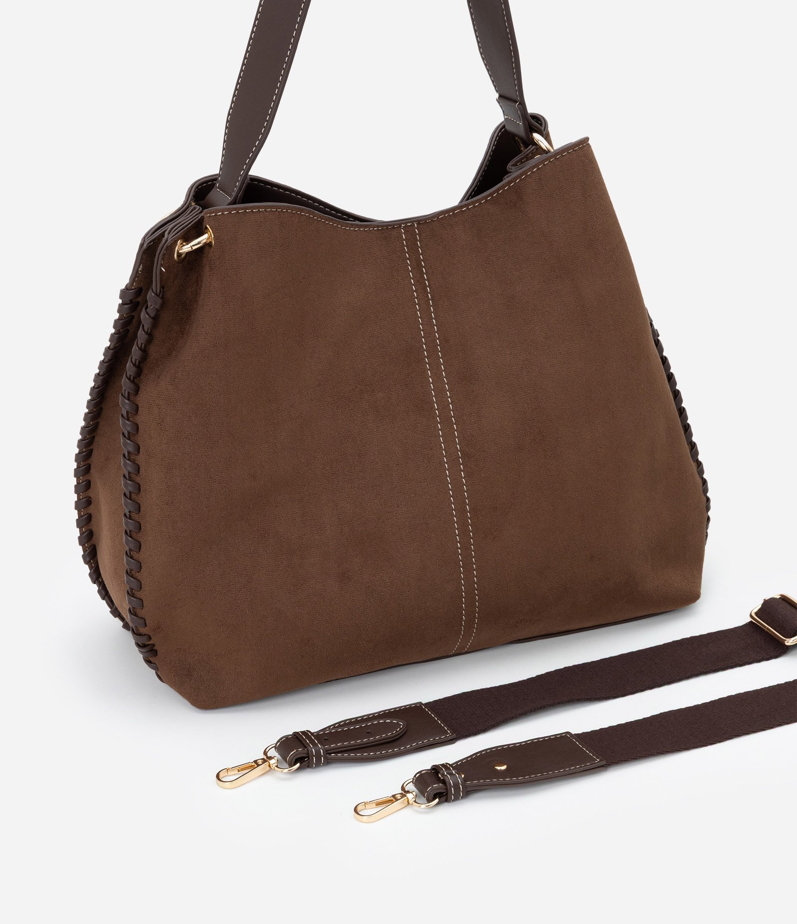 Bolsa Hobo Grande em Suede com Alça Longa Removível Marrom 8