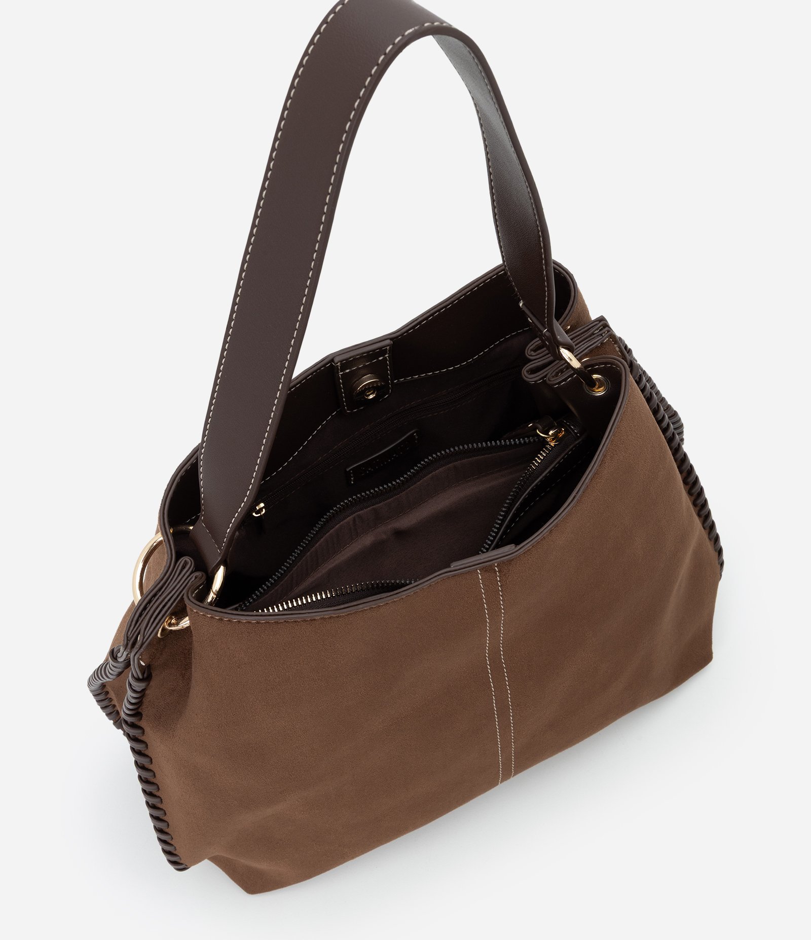 Bolsa Hobo Grande em Suede com Alça Longa Removível Marrom 6