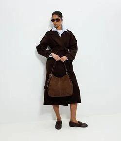 Bolsa Hobo Grande em Suede com Alça Longa Removível