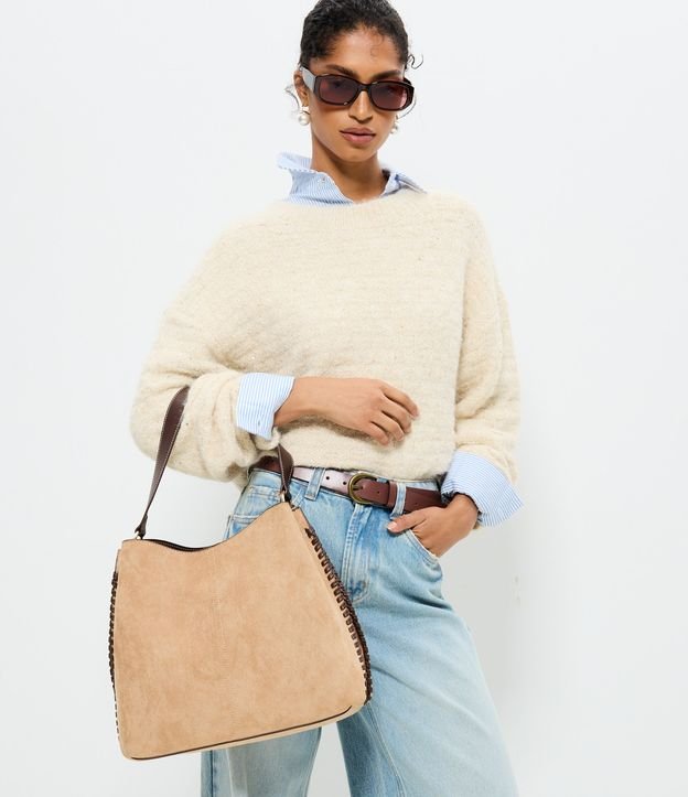 Bolsa Hobo Grande em Suede com Alça Longa Removível