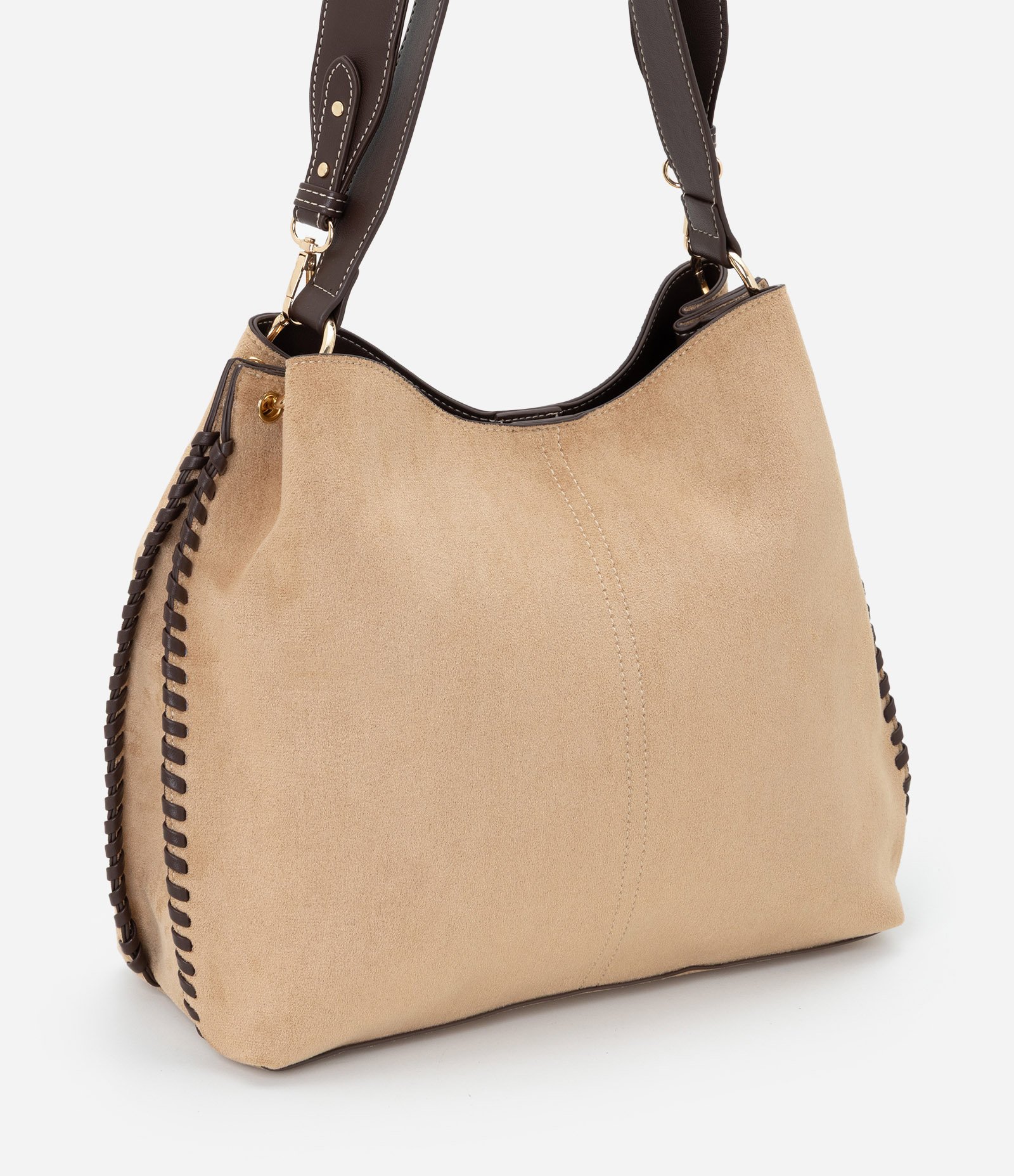 Bolsa Hobo Grande em Suede com Alça Longa Removível Bege 2