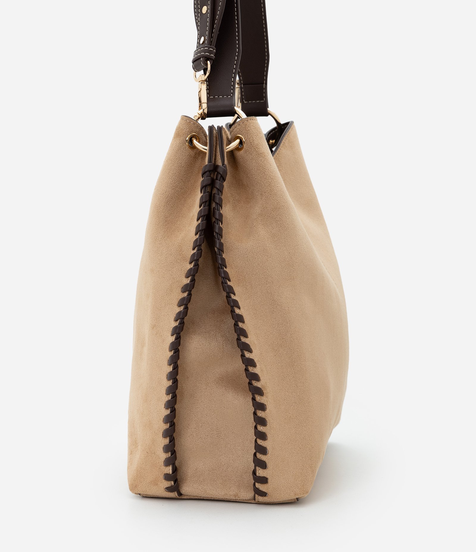 Bolsa Hobo Grande em Suede com Alça Longa Removível Bege 3