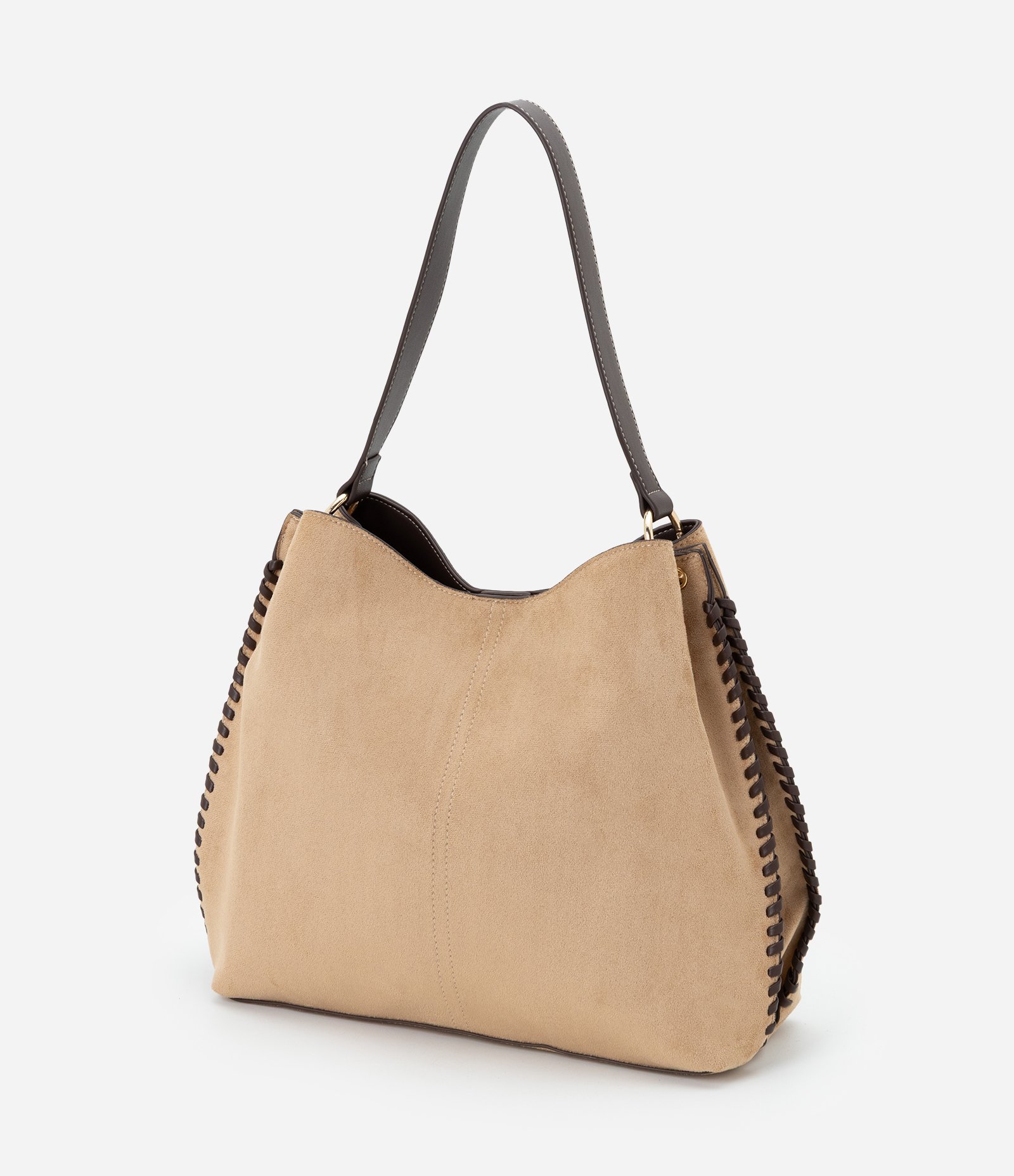Bolsa Hobo Grande em Suede com Alça Longa Removível Bege 5
