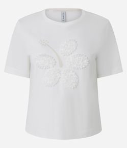 Camiseta em Algodão com Bordado 3D Floral