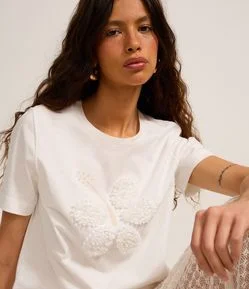 Camiseta em Algodão com Bordado 3D Floral