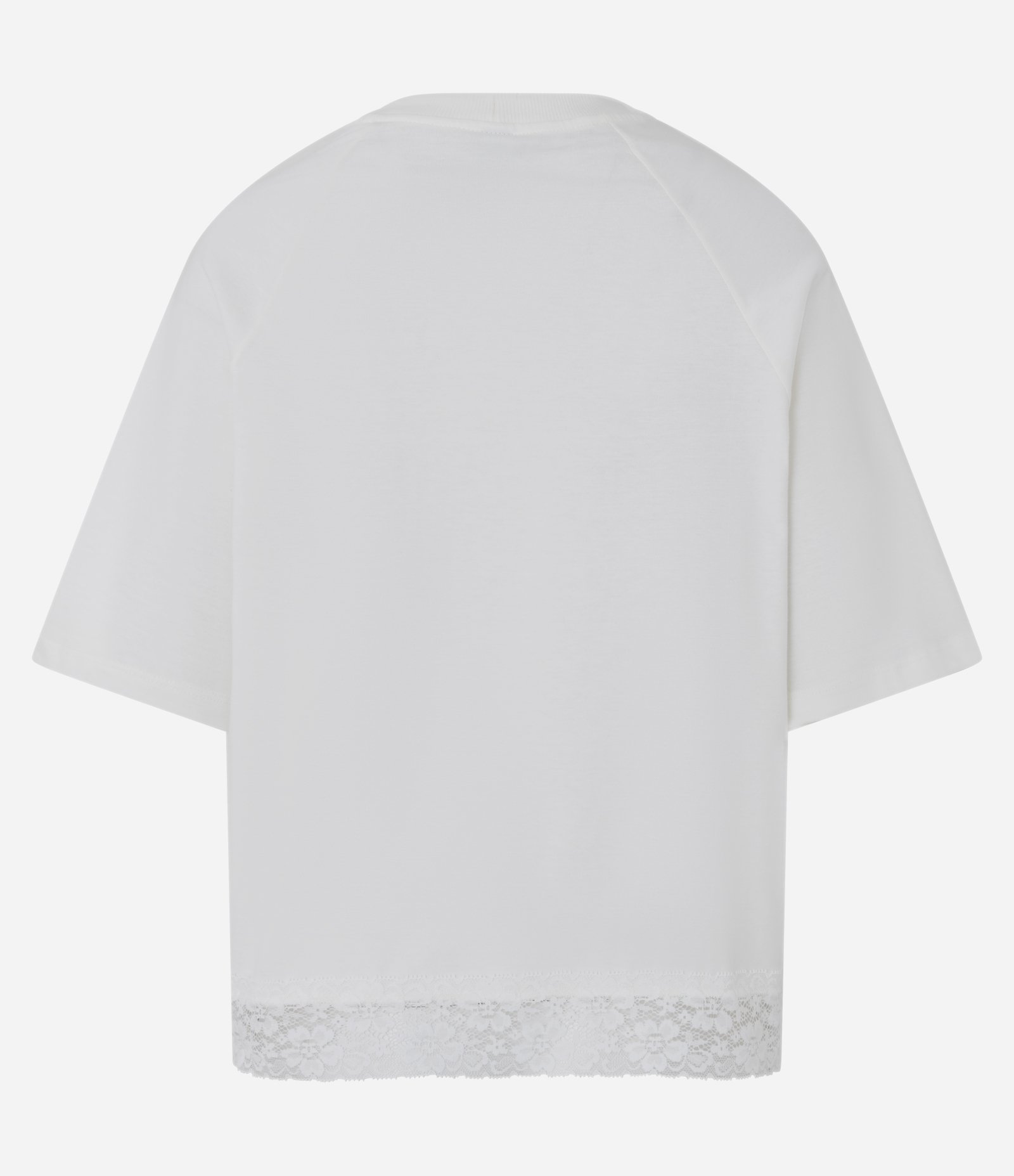 Camiseta em Algodão com Manga Curta e Detalhe Rendado na Barra Branco 2