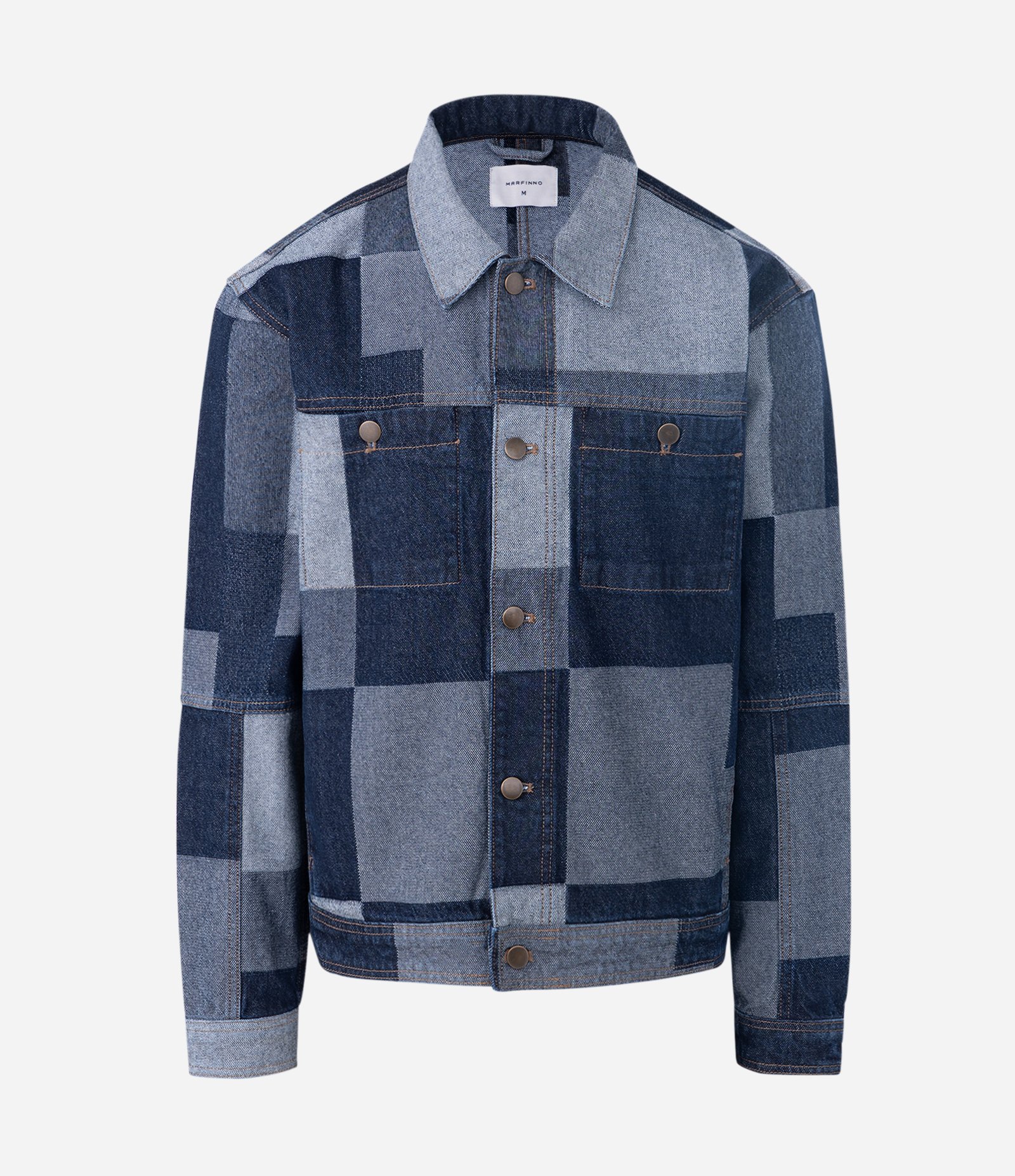 Jaqueta em Jacquard Quadriculado Patchwork com Bolsos Frontais Azul 6