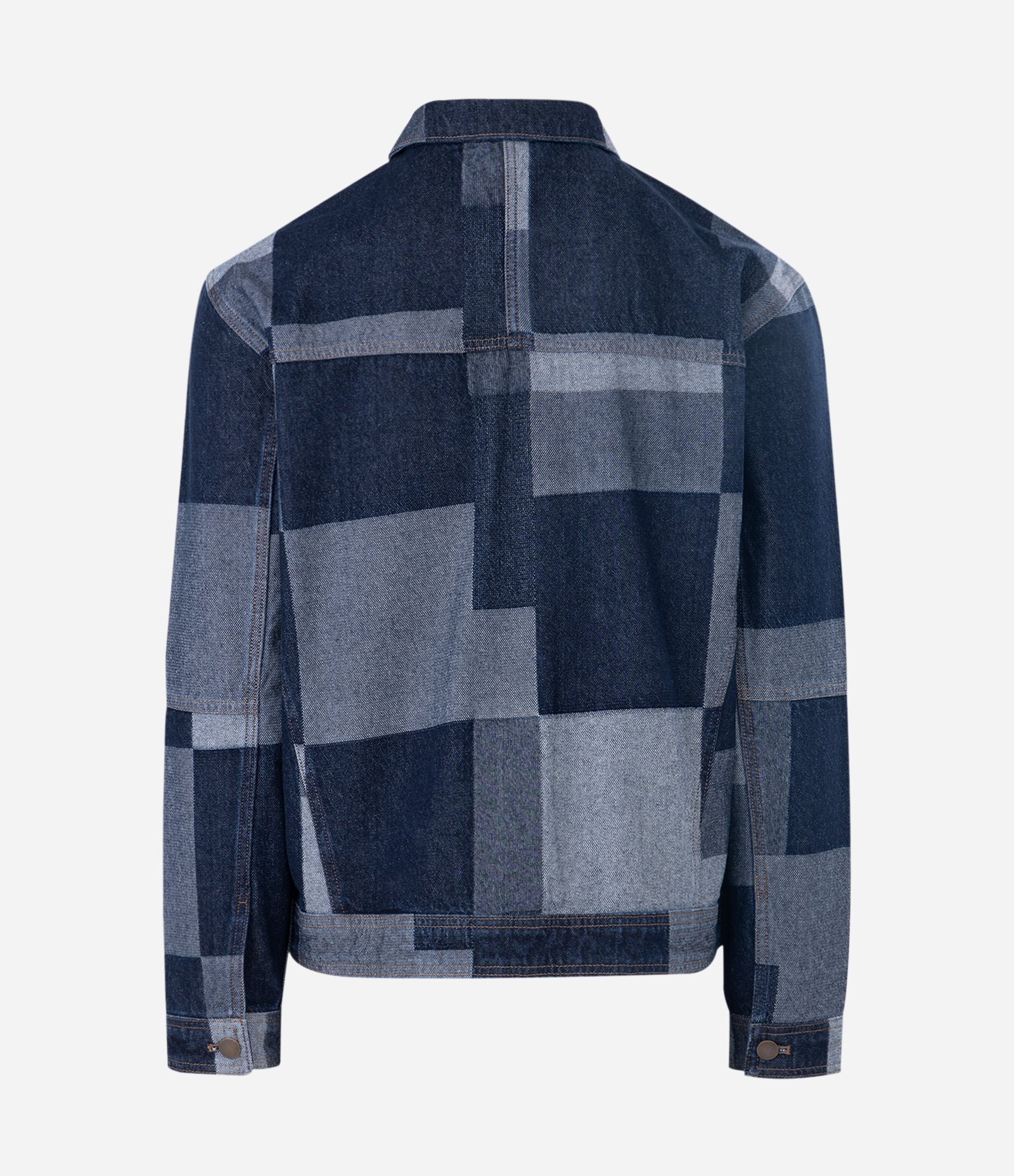 Jaqueta em Jacquard Quadriculado Patchwork com Bolsos Frontais Azul 7