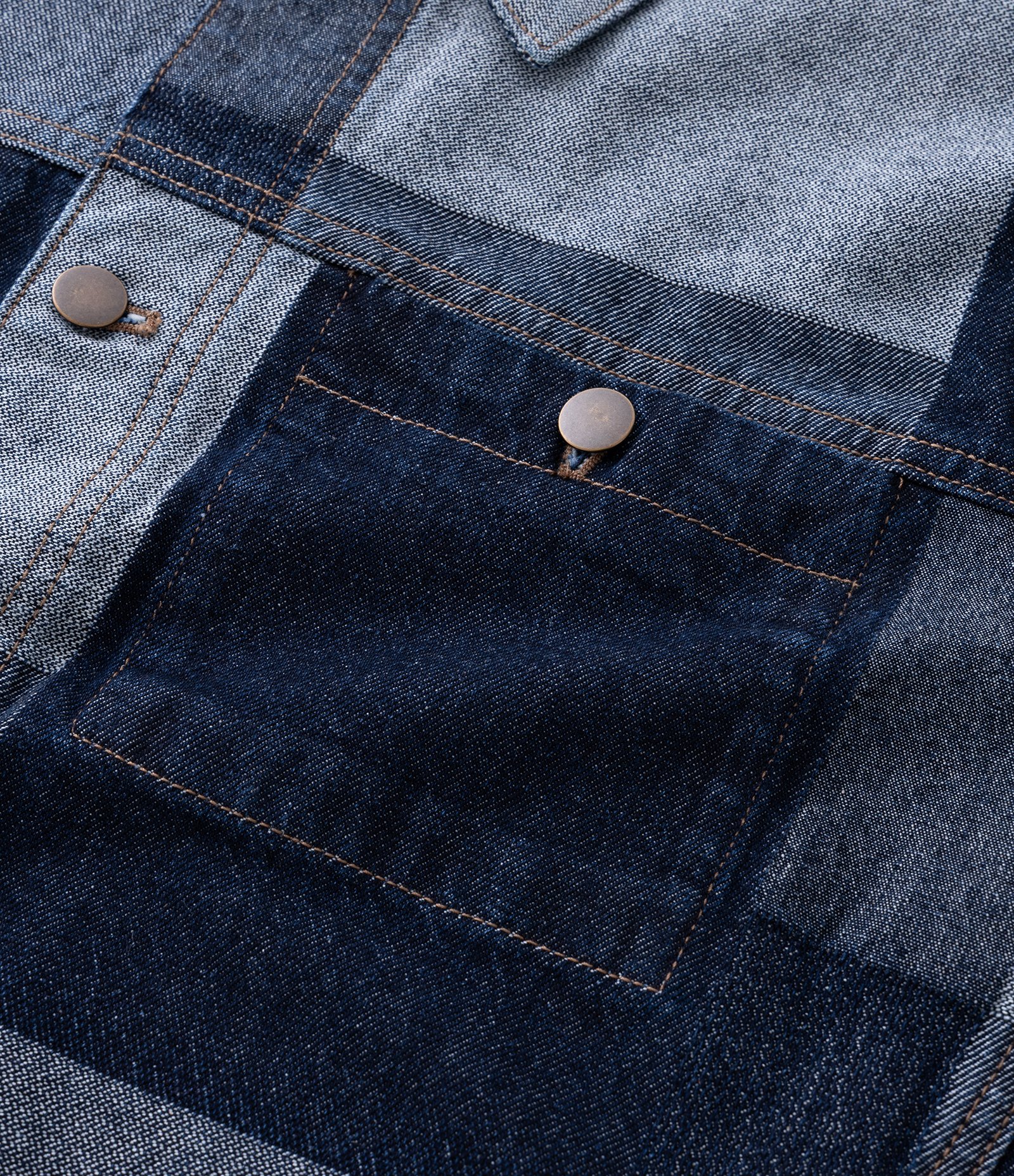 Jaqueta em Jacquard Quadriculado Patchwork com Bolsos Frontais Azul 10