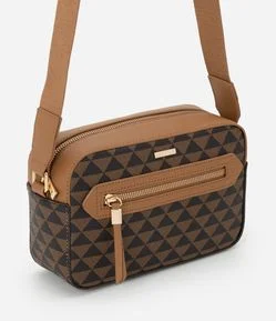 Bolsa Câmera Bag Pequena em PU com Estampa Geométrica