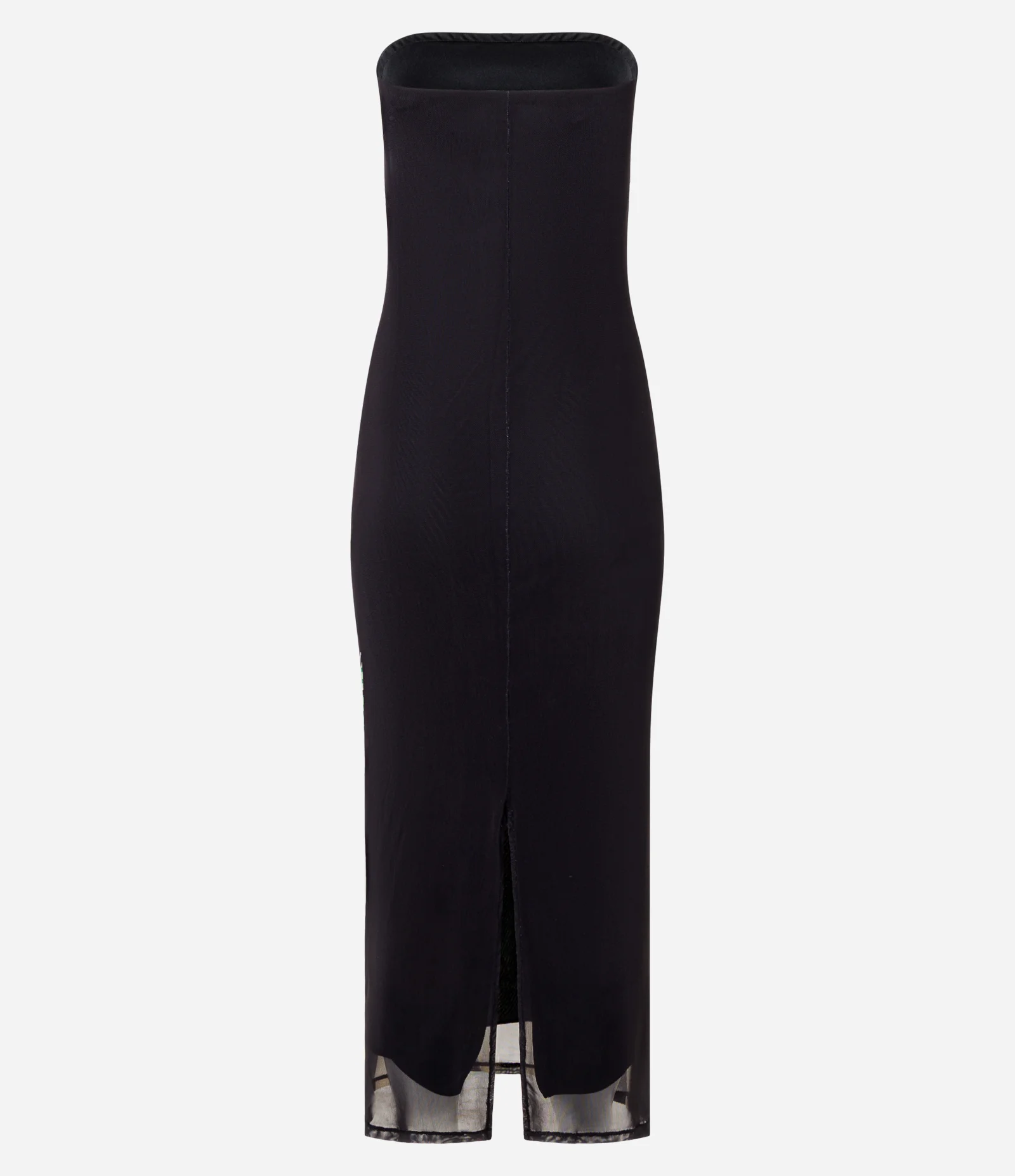 Vestido Midi em Tule com Estampa Tropical Frontal e Franzido no Busto Preto 2