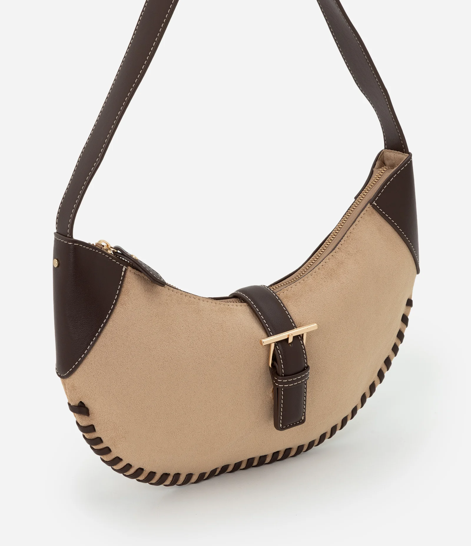 Bolsa Baguete Média em Suede com Metais Light Gold Bege 2