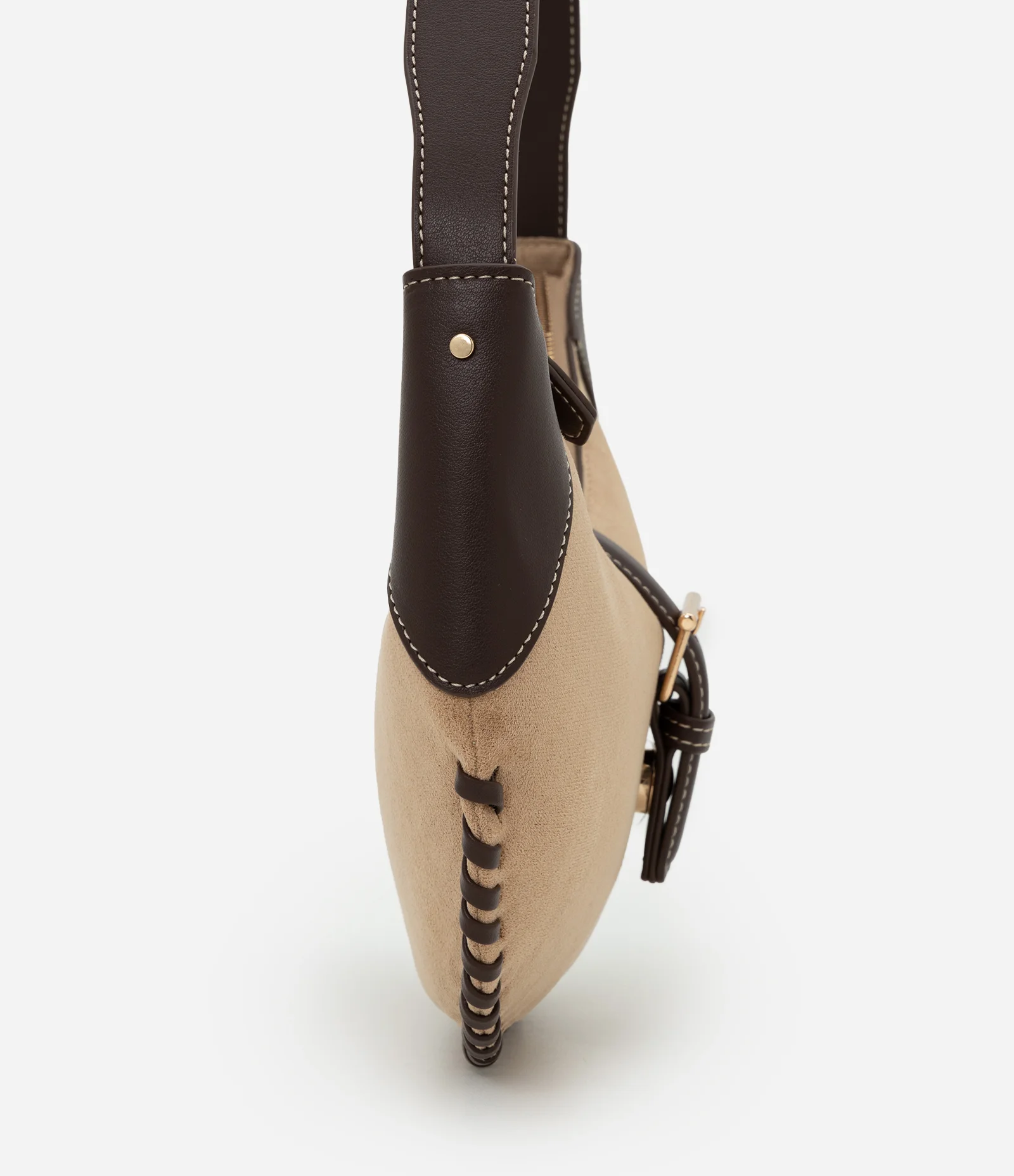 Bolsa Baguete Média em Suede com Metais Light Gold Bege 3