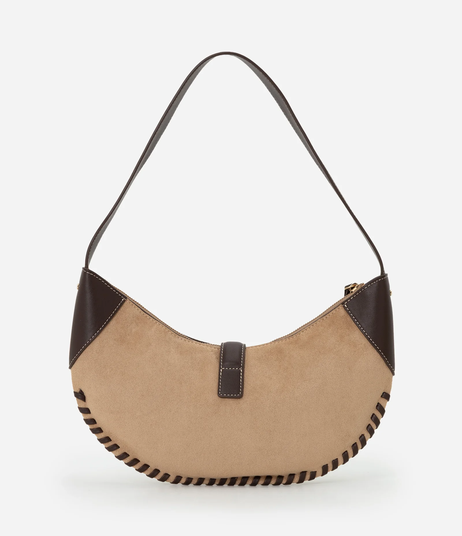 Bolsa Baguete Média em Suede com Metais Light Gold Bege 4