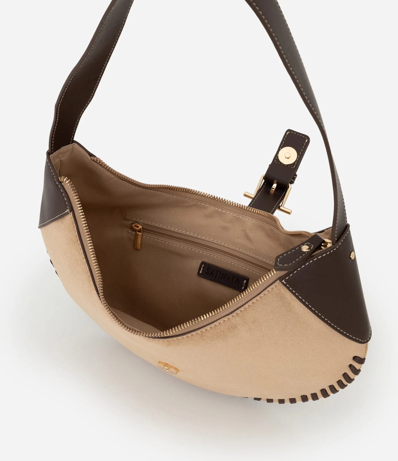 Bolsa Baguete Média em Suede com Metais Light Gold Bege 5