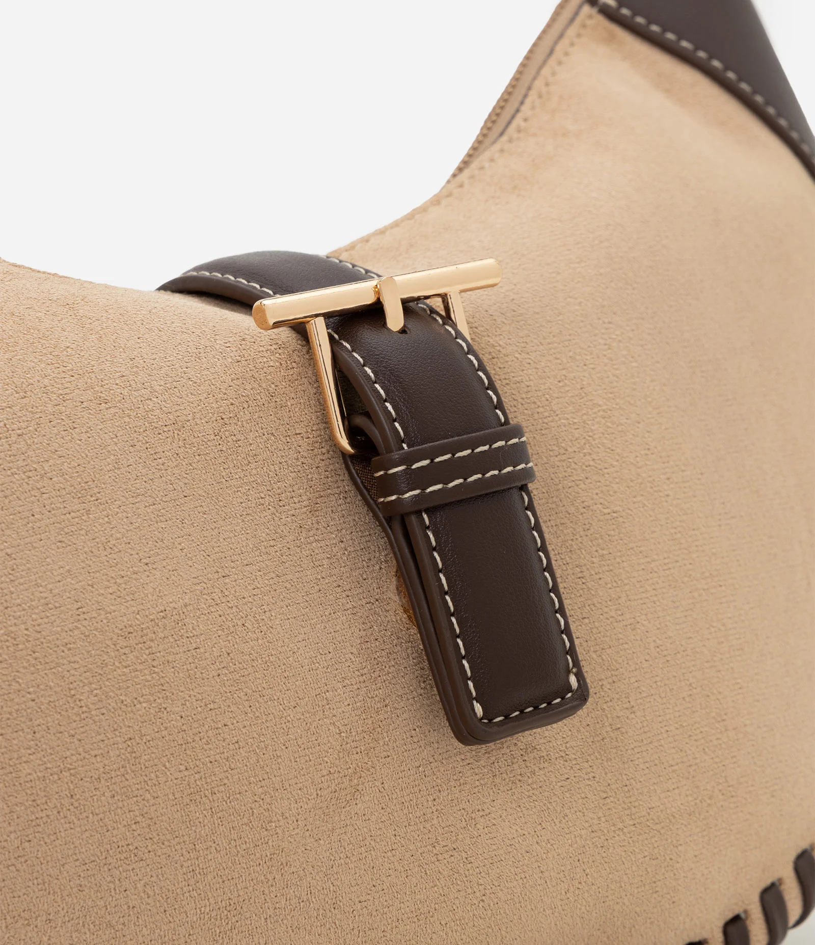 Bolsa Baguete Média em Suede com Metais Light Gold Bege 6