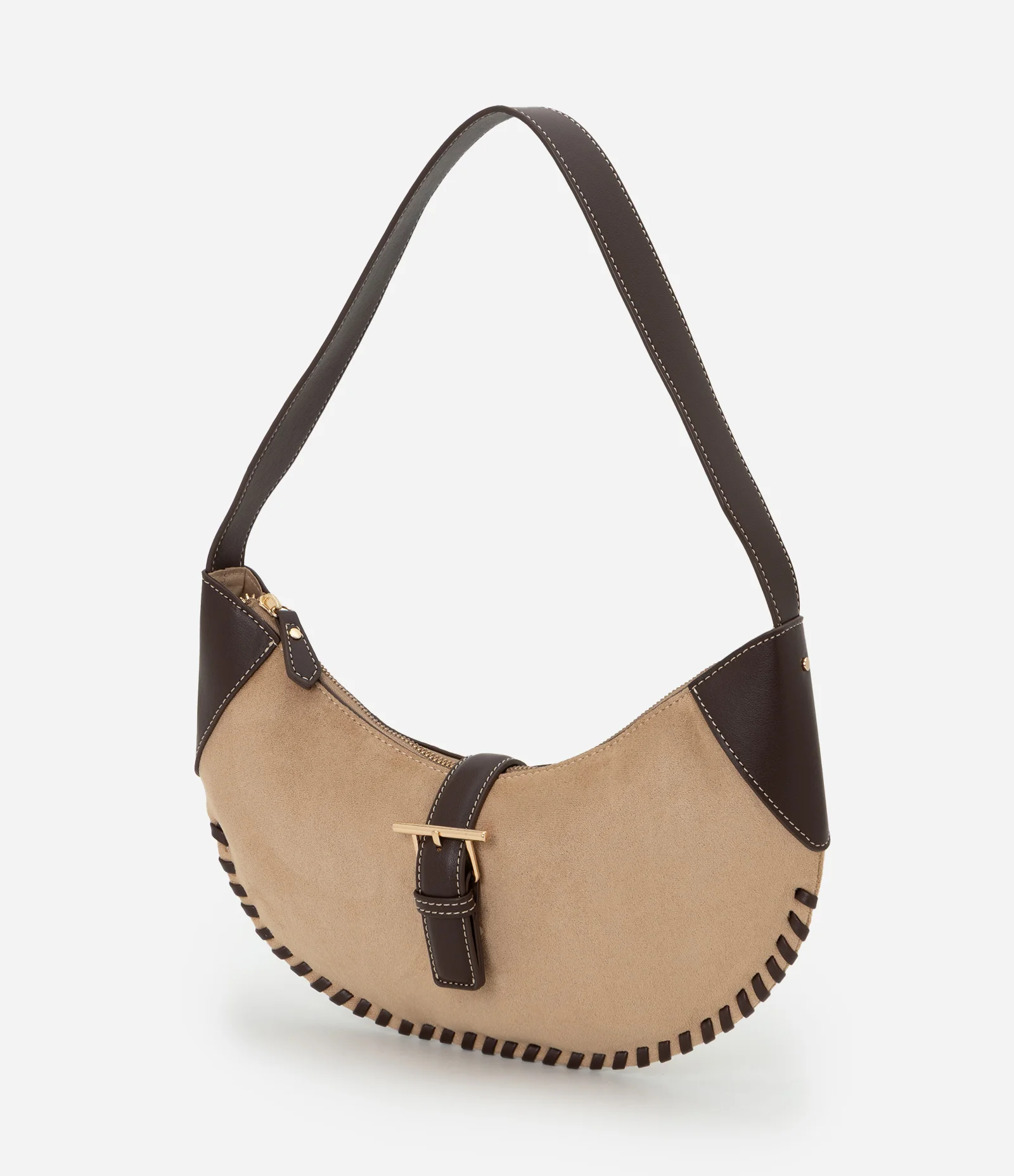 Bolsa Baguete Média em Suede com Metais Light Gold Bege 7