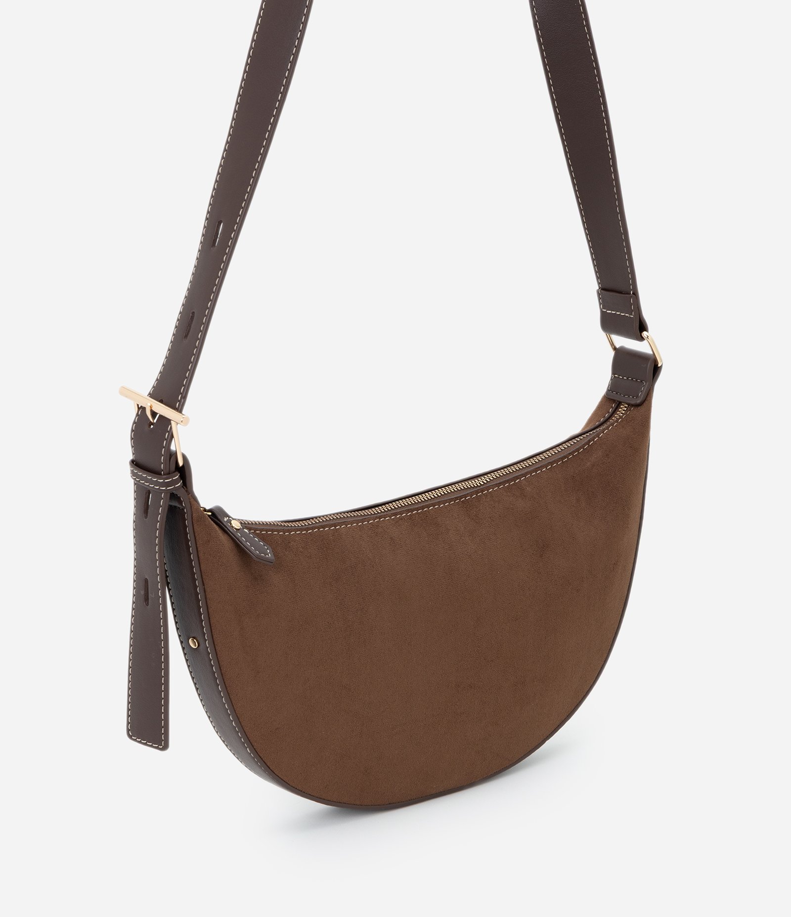 Bolsa Transversal Grande em Suede com Alça Ajustável Marrom 1