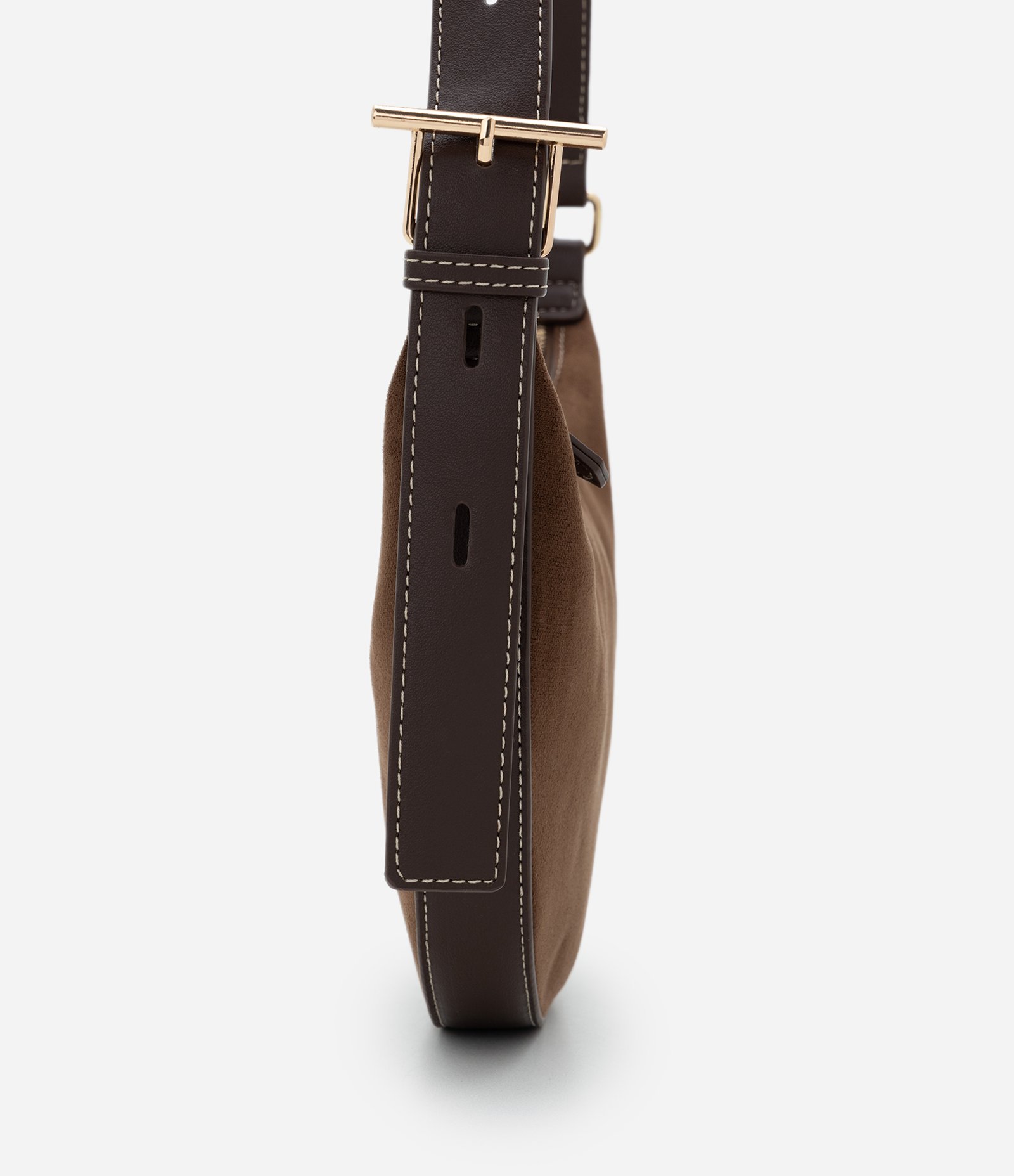 Bolsa Transversal Grande em Suede com Alça Ajustável Marrom 2