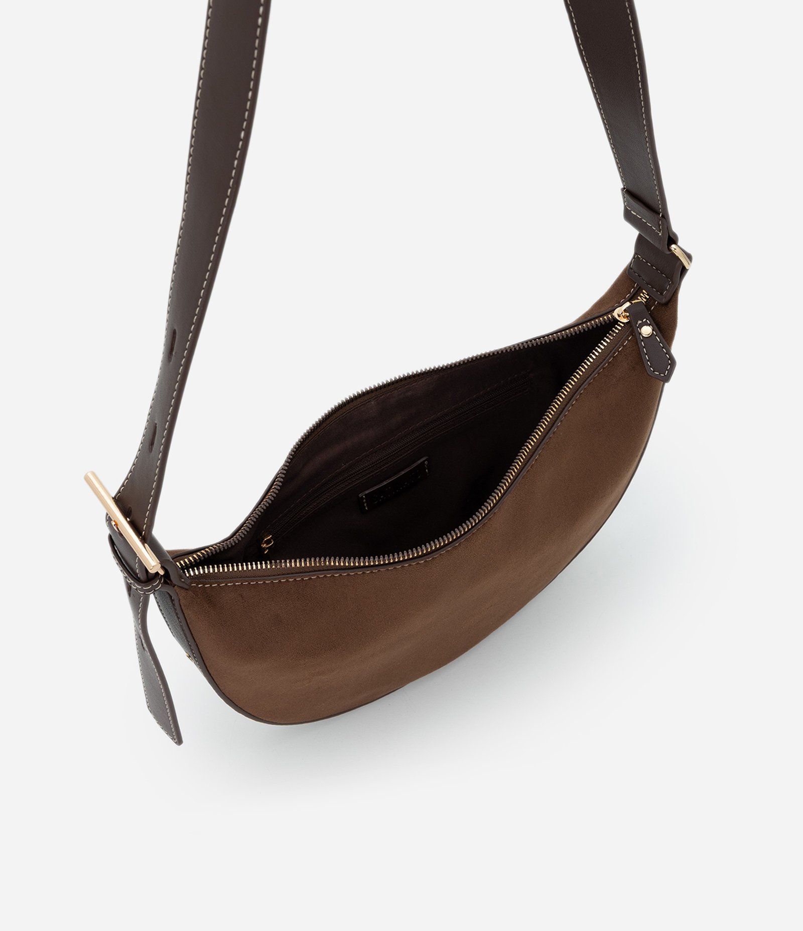 Bolsa Transversal Grande em Suede com Alça Ajustável Marrom 5