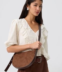 Bolsa Transversal Grande em Suede com Alça Ajustável