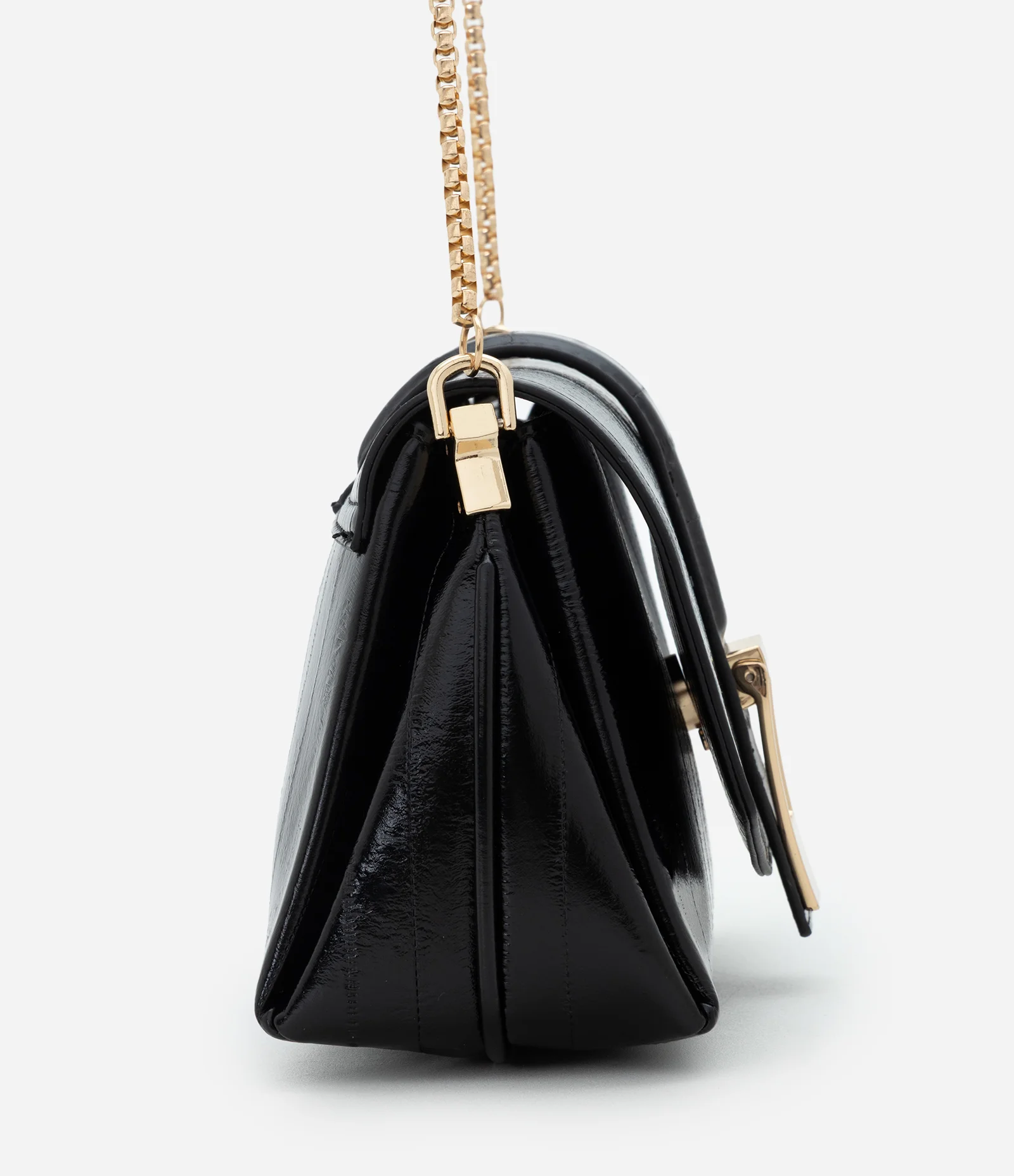 Bolsa Transversal Média em PU Estruturado com Corrente Preto 2