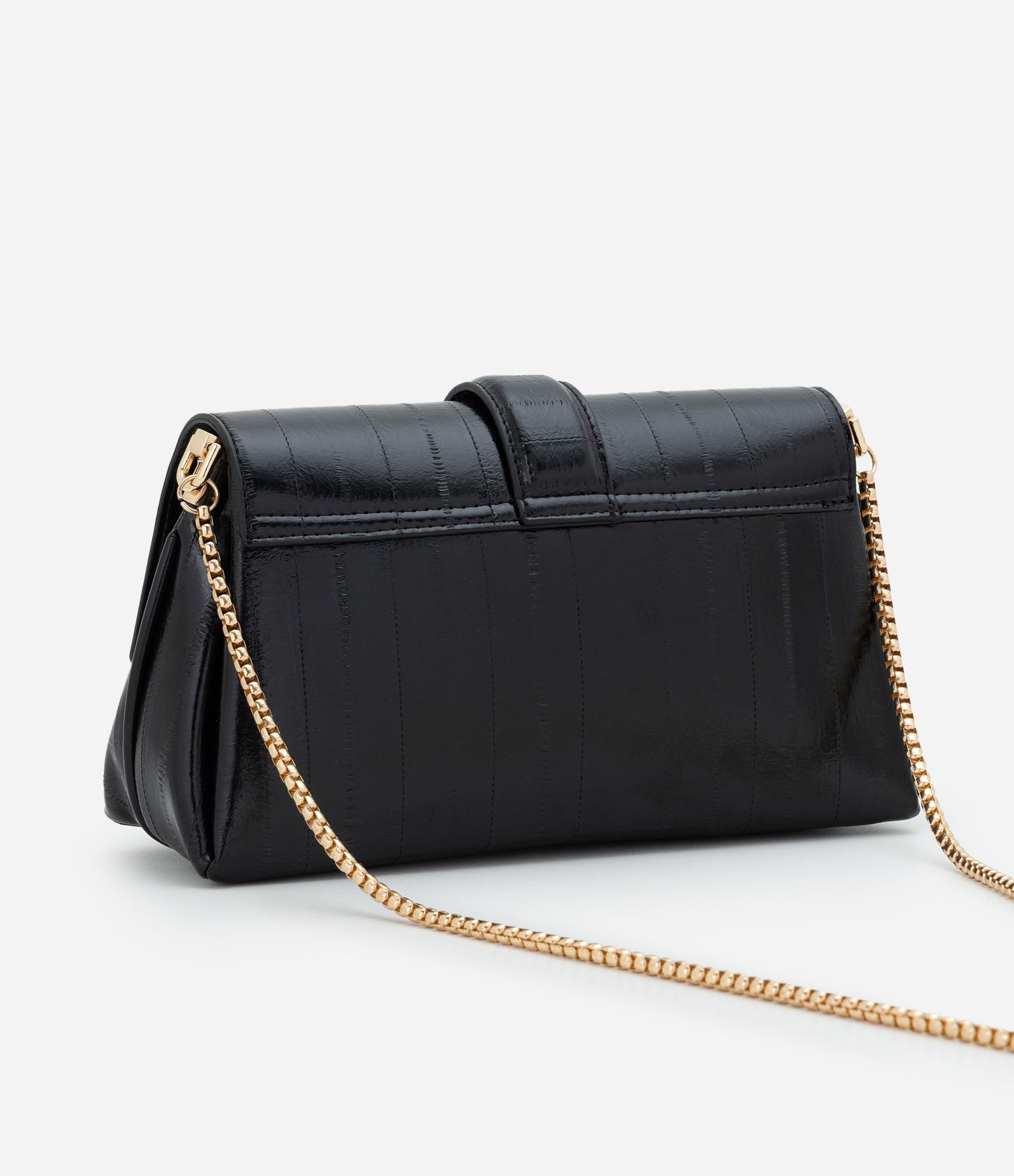 Bolsa Transversal Média em PU Estruturado com Corrente Preto 3