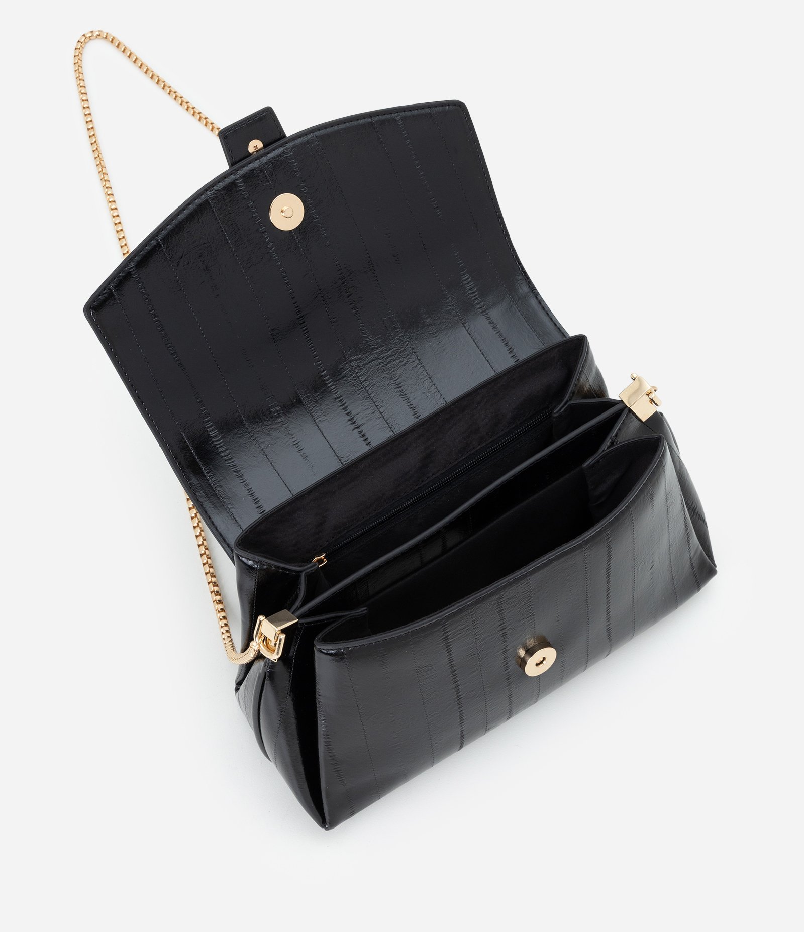 Bolsa Transversal Média em PU Estruturado com Corrente Preto 4