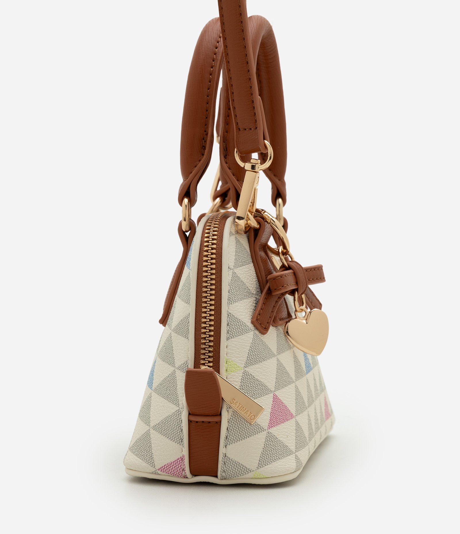 Bolsa Pequena em PU com Alça de Mão e Estampa Triângulos Off White 2