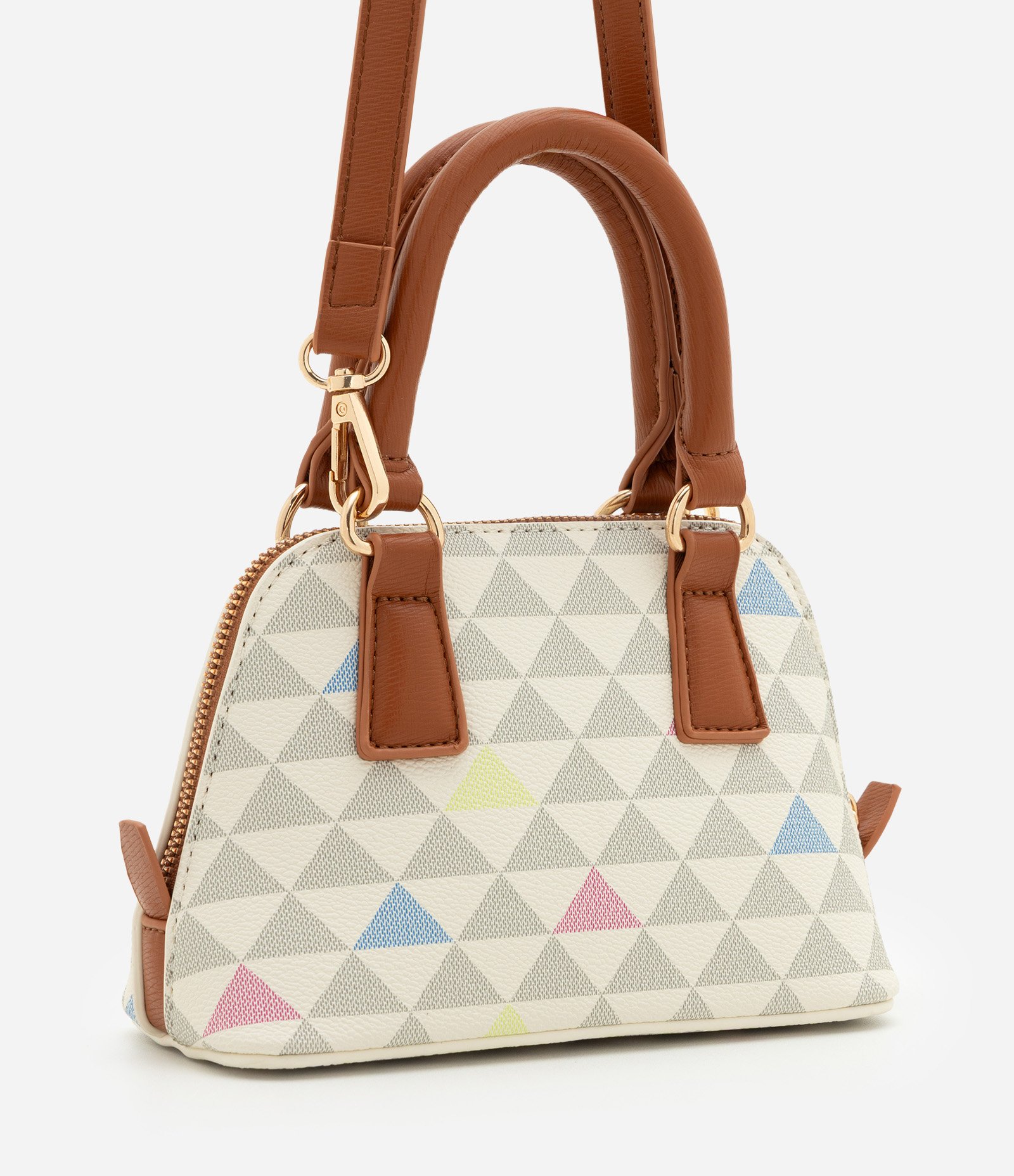 Bolsa Pequena em PU com Alça de Mão e Estampa Triângulos Off White 3