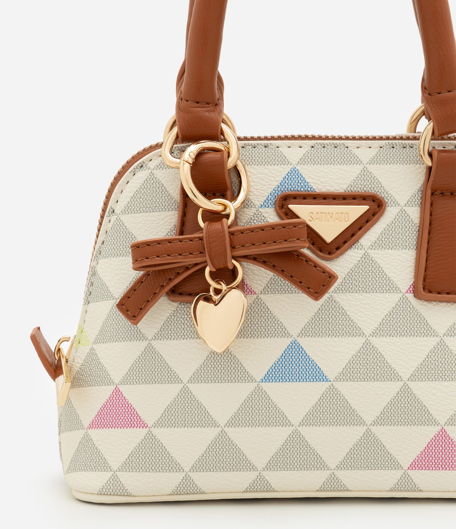 Bolsa Pequena em PU com Alça de Mão e Estampa Triângulos Off White 4