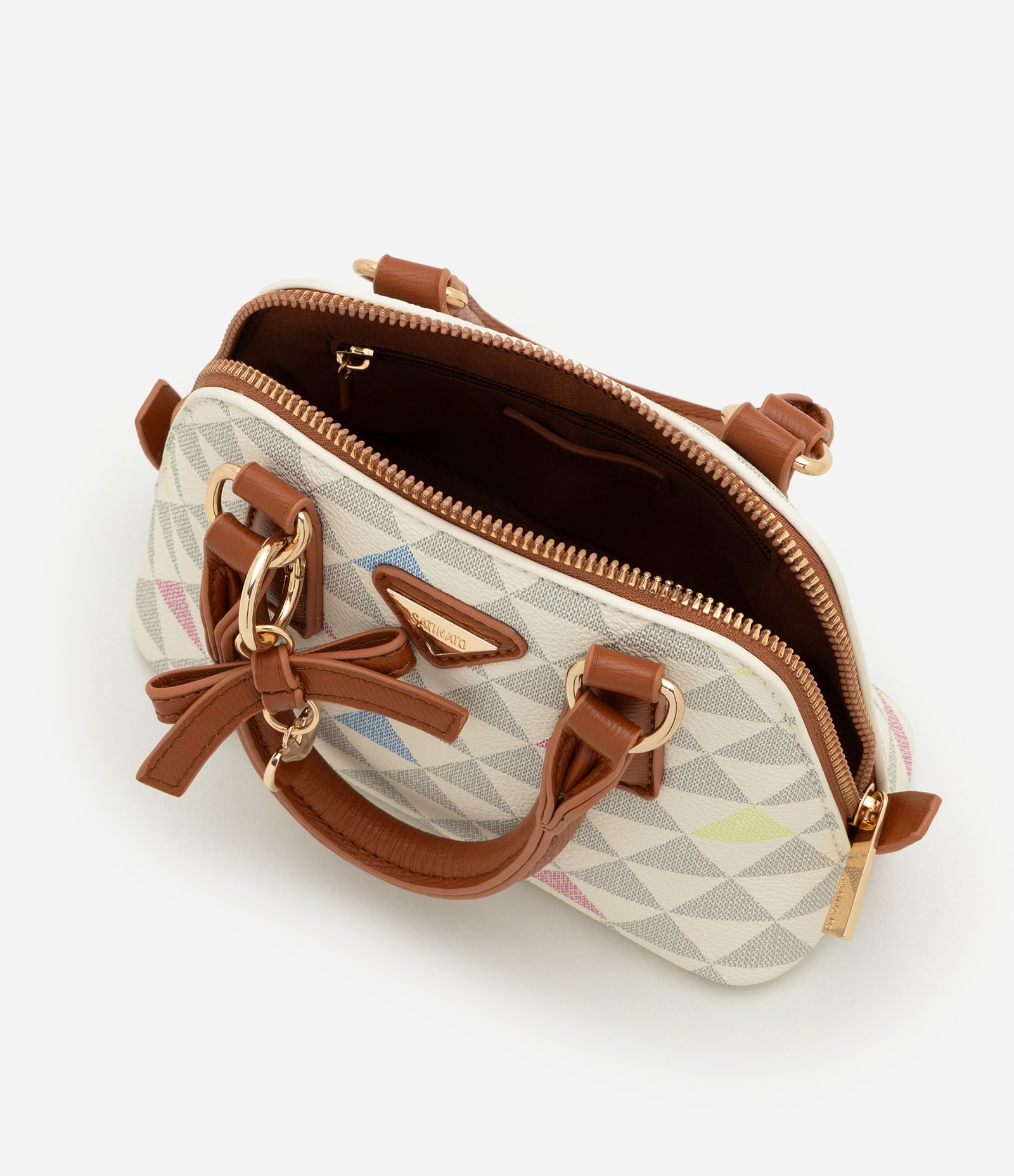 Bolsa Pequena em PU com Alça de Mão e Estampa Triângulos Off White 5