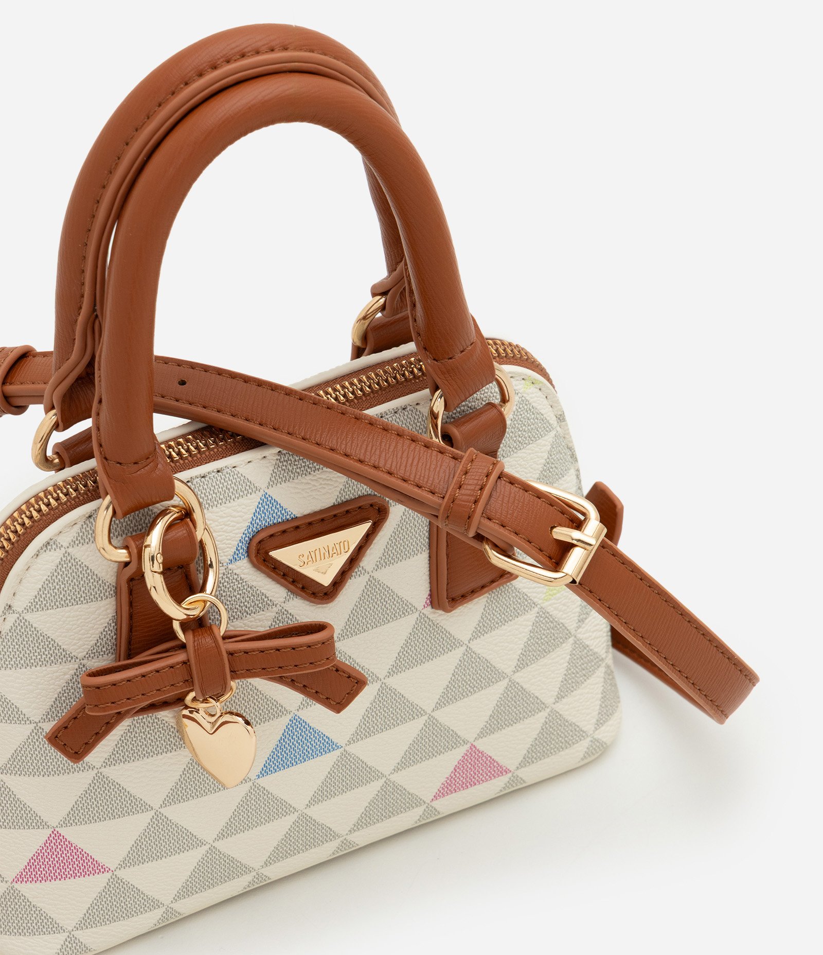 Bolsa Pequena em PU com Alça de Mão e Estampa Triângulos Off White 6