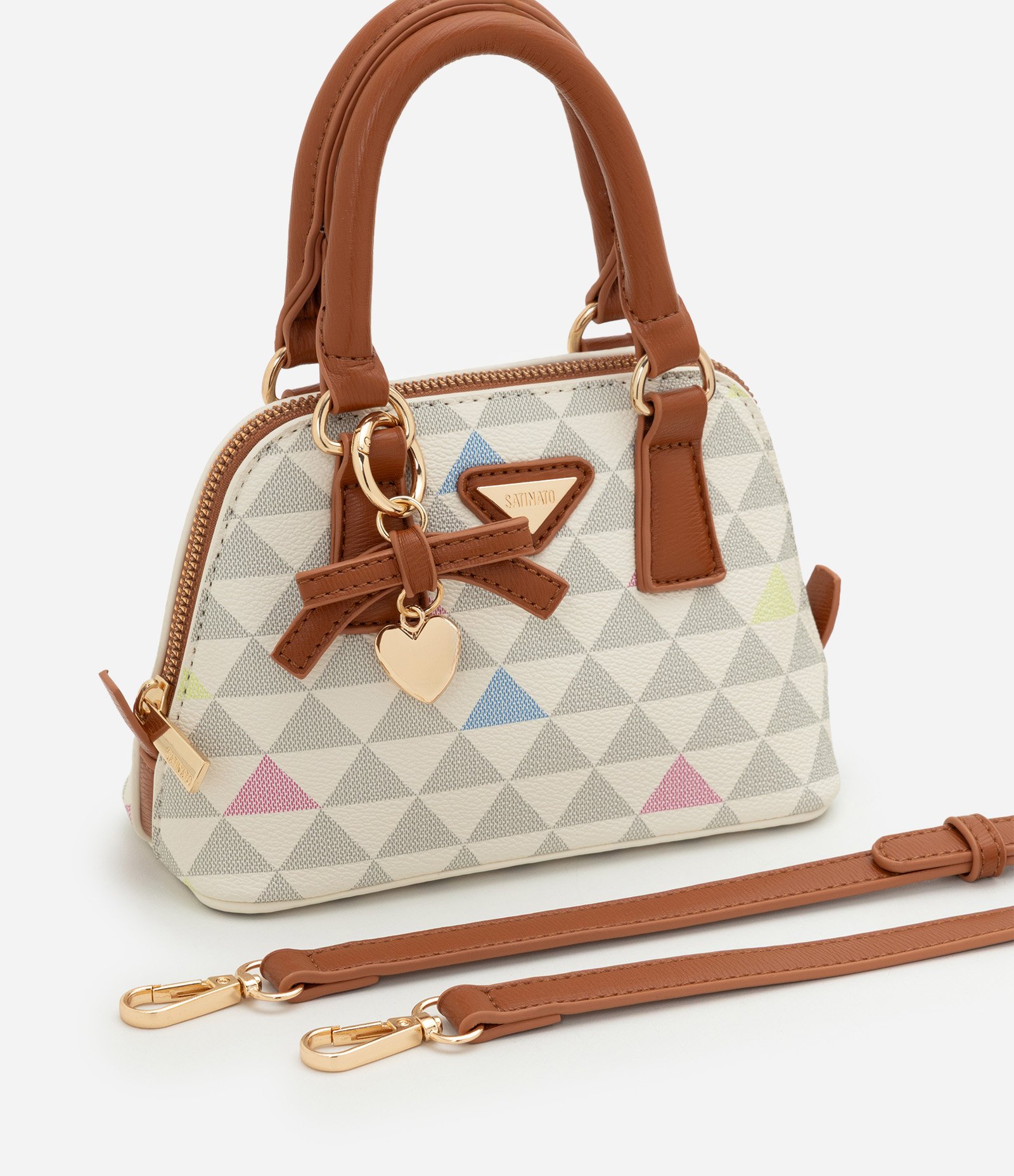 Bolsa Pequena em PU com Alça de Mão e Estampa Triângulos Off White 7